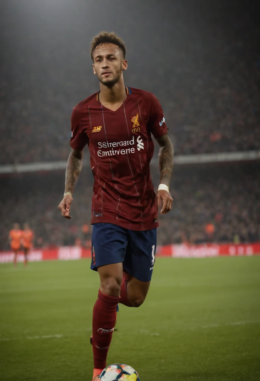Homem Soccer Player Neymar de queixo grande no Liverpool, brinco na orelha
