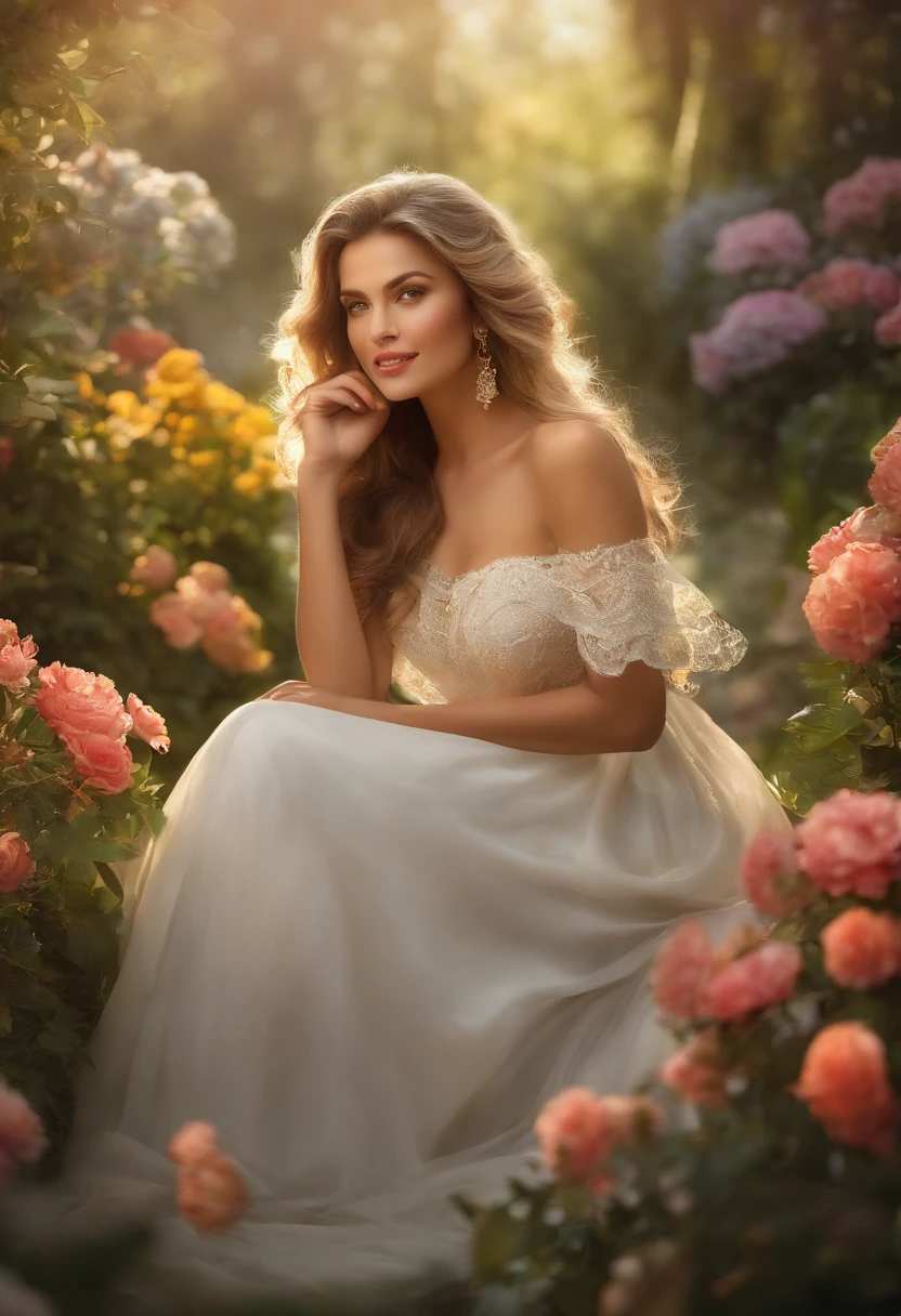 The Stable Diffusion prompt is as follows:
A beautiful woman, revealing a confident smile, with a soft gaze in her detailed eyes and natural rosy lips. She stands gracefully in a vibrant garden filled with blooming flowers and lush greenery. The sunlight gently illuminates her fair skin, emphasizing her delicate features. The exquisite texture of an oil painting captures the richness and depth of the scene, bringing out the vibrant colors and intricate details. The ultra-detailed artwork showcases the artist's mastery and attention to every fine stroke. The colors are vivid and dynamically blend together, creating a visually stunning and realistic composition. The lighting is soft and warm, casting a gentle glow on the woman and the surrounding environment, creating a serene and tranquil ambiance. The overall atmosphere exudes a sense of harmony and beauty, inviting the viewers into a world of art and nature.