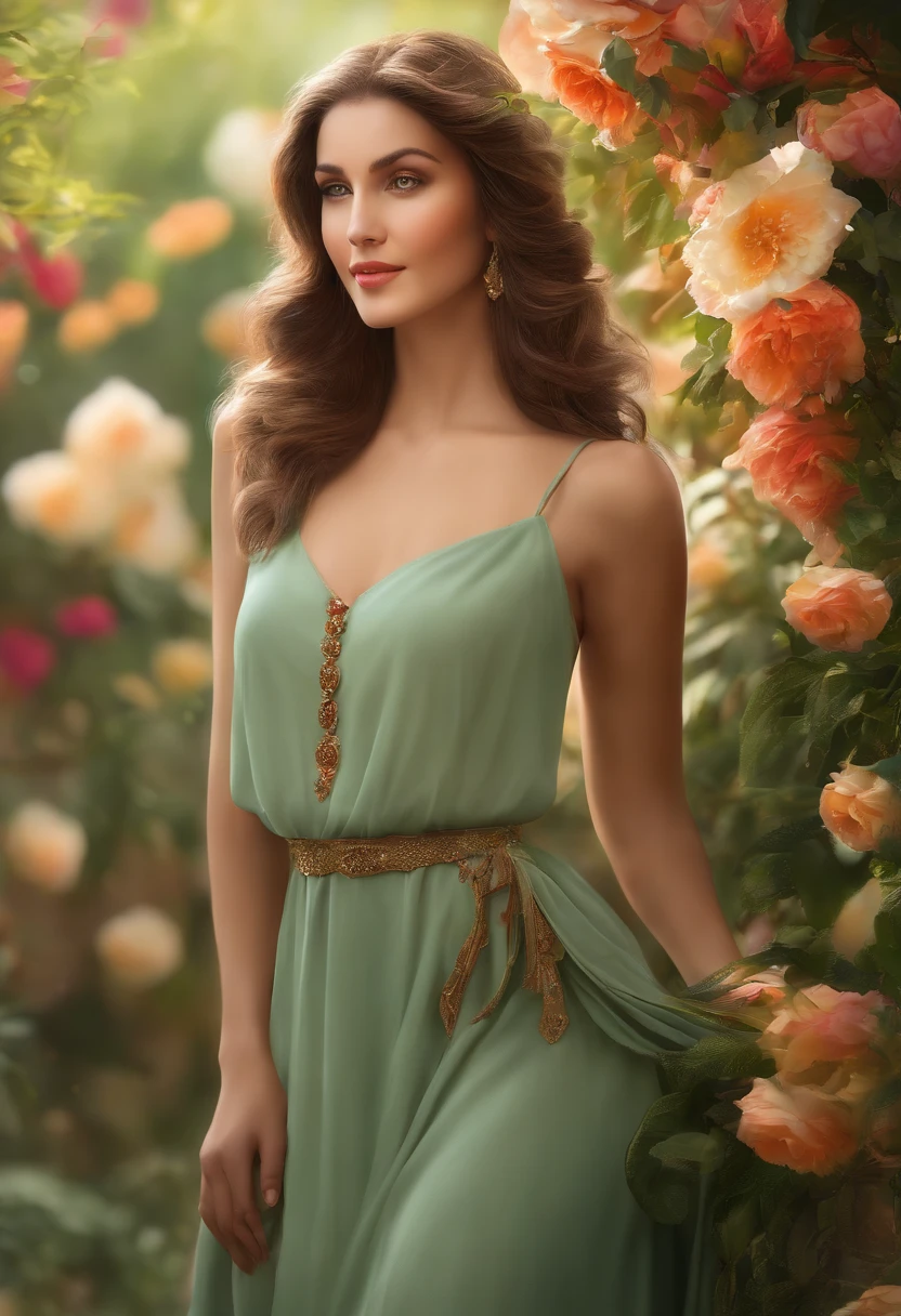 The Stable Diffusion prompt is as follows:
A beautiful woman, revealing a confident smile, with a soft gaze in her detailed eyes and natural rosy lips. She stands gracefully in a vibrant garden filled with blooming flowers and lush greenery. The sunlight gently illuminates her fair skin, emphasizing her delicate features. The exquisite texture of an oil painting captures the richness and depth of the scene, bringing out the vibrant colors and intricate details. The ultra-detailed artwork showcases the artist's mastery and attention to every fine stroke. The colors are vivid and dynamically blend together, creating a visually stunning and realistic composition. The lighting is soft and warm, casting a gentle glow on the woman and the surrounding environment, creating a serene and tranquil ambiance. The overall atmosphere exudes a sense of harmony and beauty, inviting the viewers into a world of art and nature.