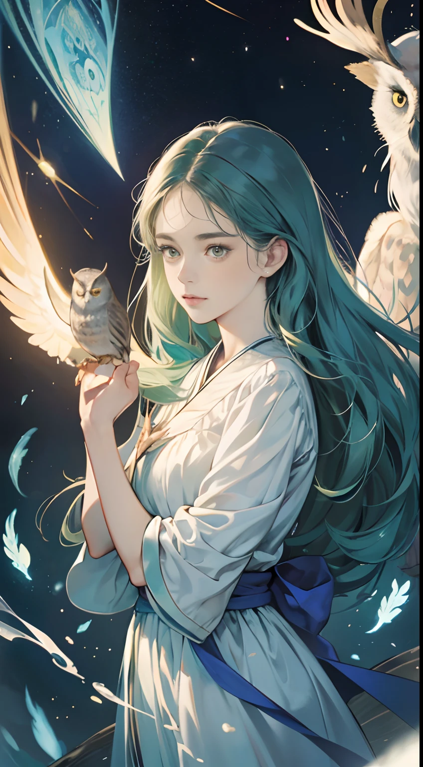 Mabel Attwell, Kate Greenaway, Anne Anderson, Jean-Jacques Lequeu, William Blake, surreal, mysterious, strange, fantastical, fantasy, Sci-fi, Japanese anime, returning universe and reincarnation, goddess and owl, the world is made of physics, fluid mechanics, detailed masterpiece