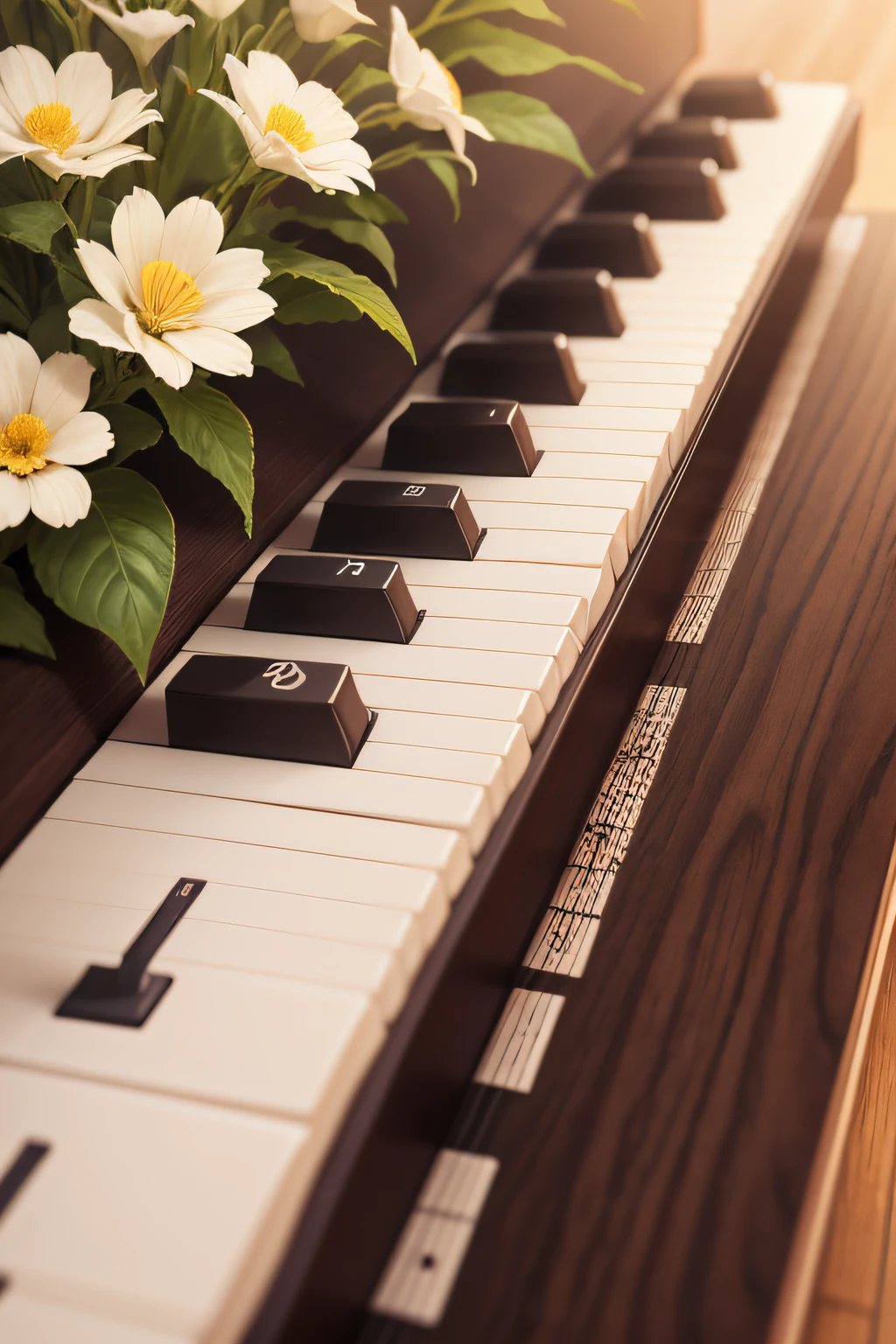 instumentos musicais, flores e notas musicais