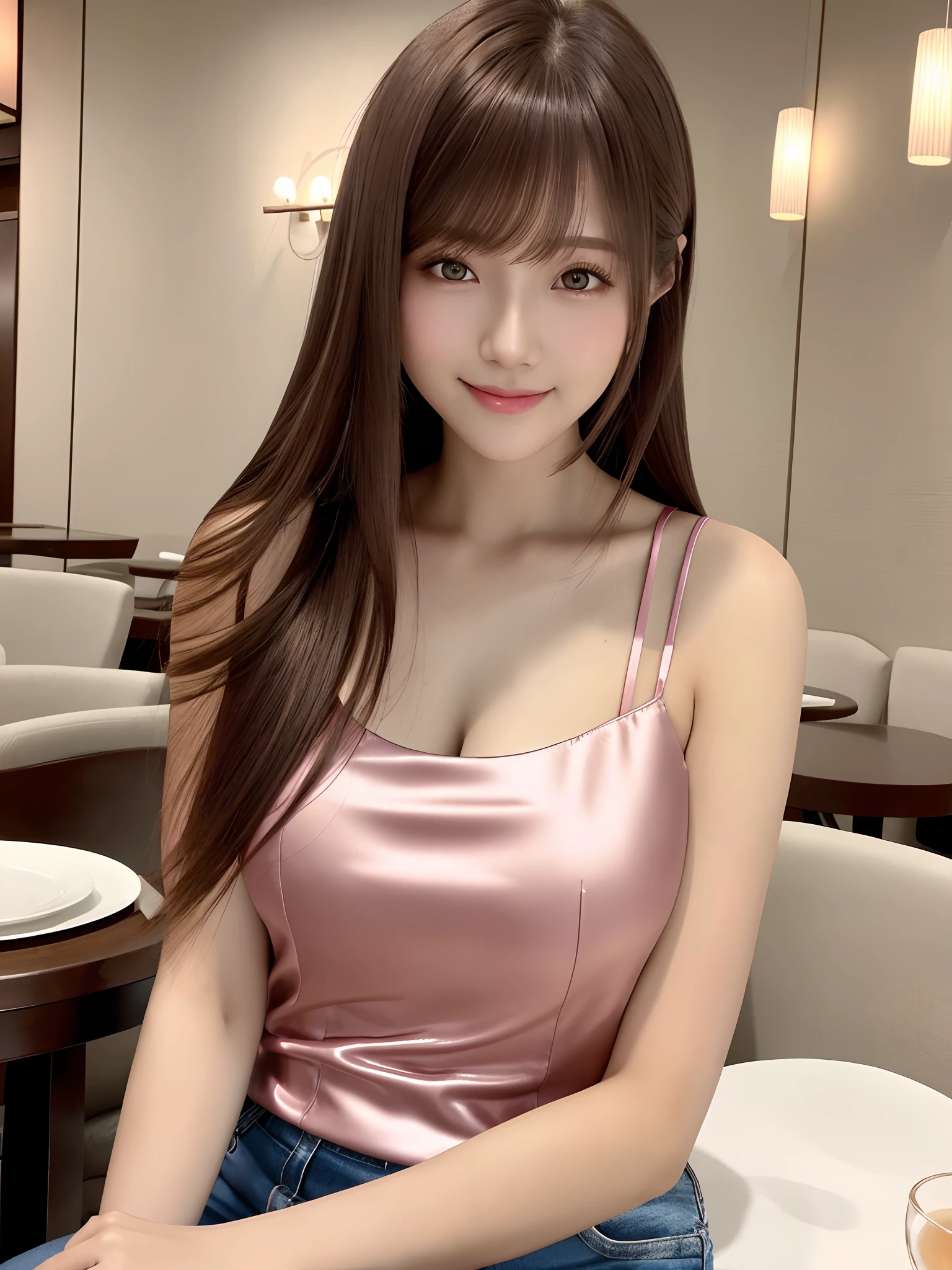 (highest quality: 1.3), (masterpiece: 1.3), (super detailed: 1.3), (wall-, one girl: 1.1), (hair drop:1.1)、(delicate hands and fingers:1.2)、(Detailed super oily shiny skin:1.1)、Beautiful pink bodycon dress with oily shiny thighs:1.2)、The skirt part goes to the base of the thigh.、barefoot、(night club:1.3)、(brown hair:1.3)、smile、(beautiful big breasts:1.4)、long hair、wavy hair、beautiful sister、get up、sexy pose、disco、mirror ball