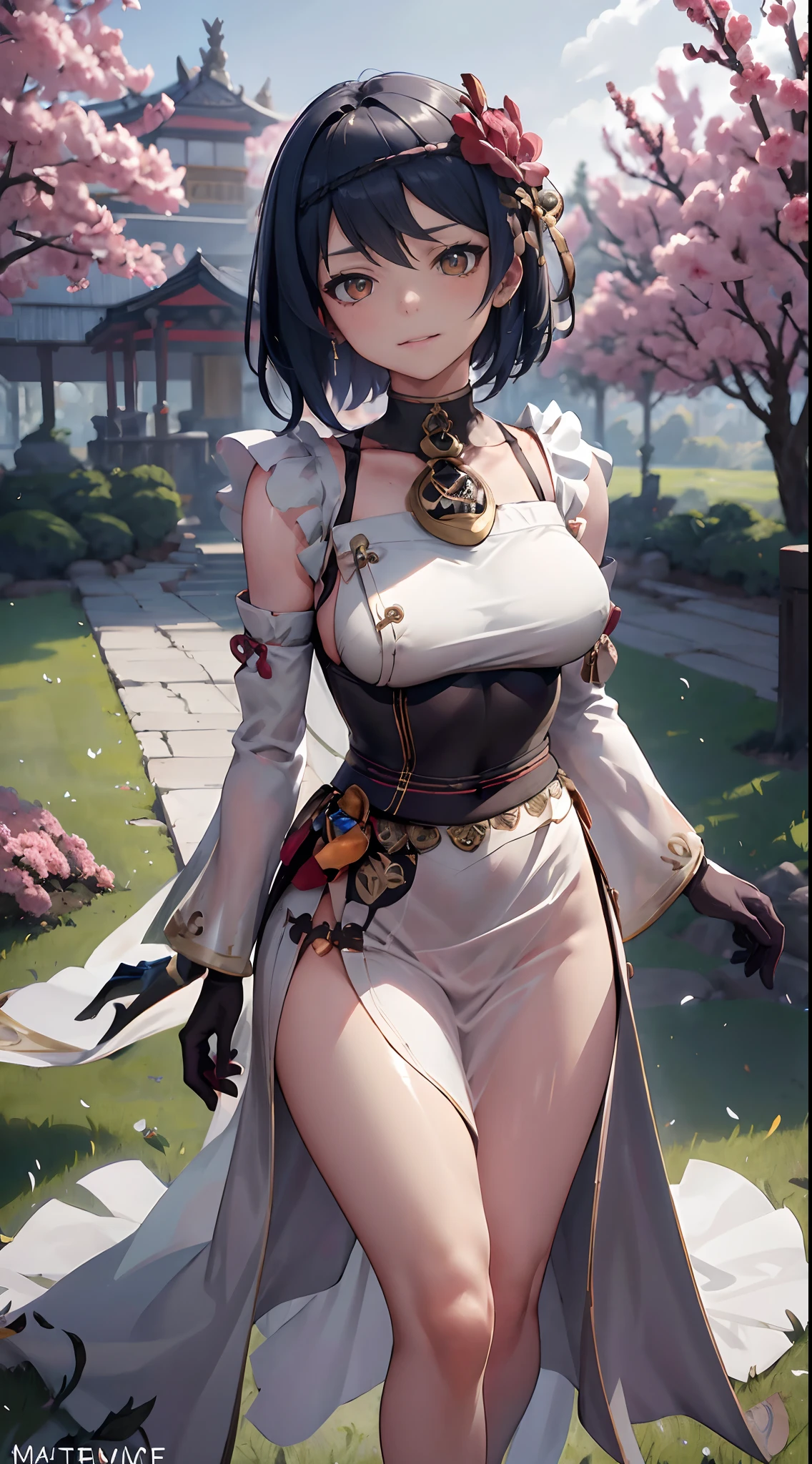 Kujou Sara | genshin impact, master-piece, bestquality, 1girls,25 years old, proportional body, proportional., Wedding Dresses, White Wedding Dress, Long skirt, wedding, ,bara, Standing in the middle of a flower garden, outdoor, wedding, The sky is beautiful, In a paradise of love and happiness......................, The bride wears a Japanese dress and a seductive smile......................, The passage of time stops at theirs......................, On this wedding day of love and happiness......................, Bright and beautiful flowers, Holding it in her hands symbolizes the envelopment of love......................, Love and friendship through the transmission of flowers, In a paradise of love and happiness......................, A bride in a yukata wearing a masika......................, It is a form of beauty and elegance......................, Show your spouse your heart....................., In a paradise of love and happiness......................, Kochikugisa is the tree of new beginnings......................, And their love and affection..................., And suck a lot of love......................, Flowers represent love and peace......................, In a paradise of love and happiness......................, View viewers from the front., Thigh strap, Head tilt, bored, 10, 10, HD, slight smile,