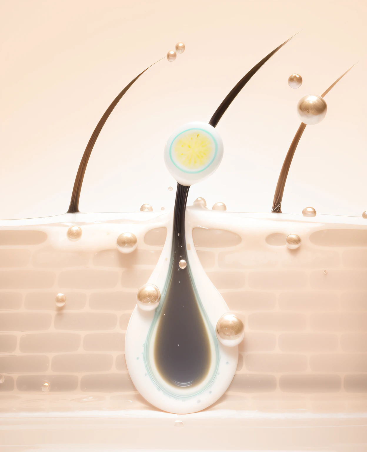 Three hairs, The hair reaches the surface of the skin, Hair root texture, bubbling skin, wet dripping hair, Gel spiked hair, photorealistic illustration, A beautiful artwork illustration, hair floating covering chest, Stylized digital illustration, matte illustration, Natural skin texture, with textured hair and skin,OC rendering,8k