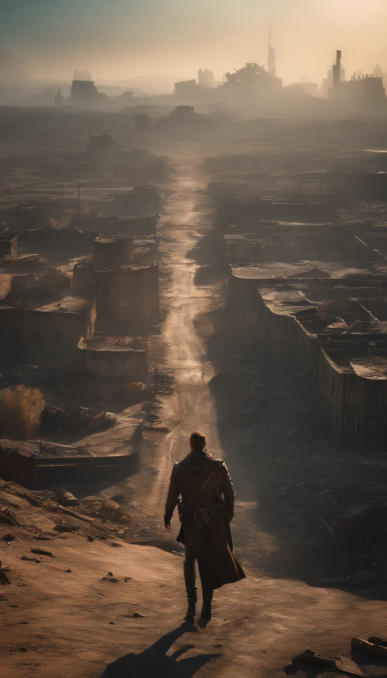 (((post apocalyptic city, Desolate atmosphere, Dystopian landscape))) Postmodern wasteland punk style singer,Jet flame
