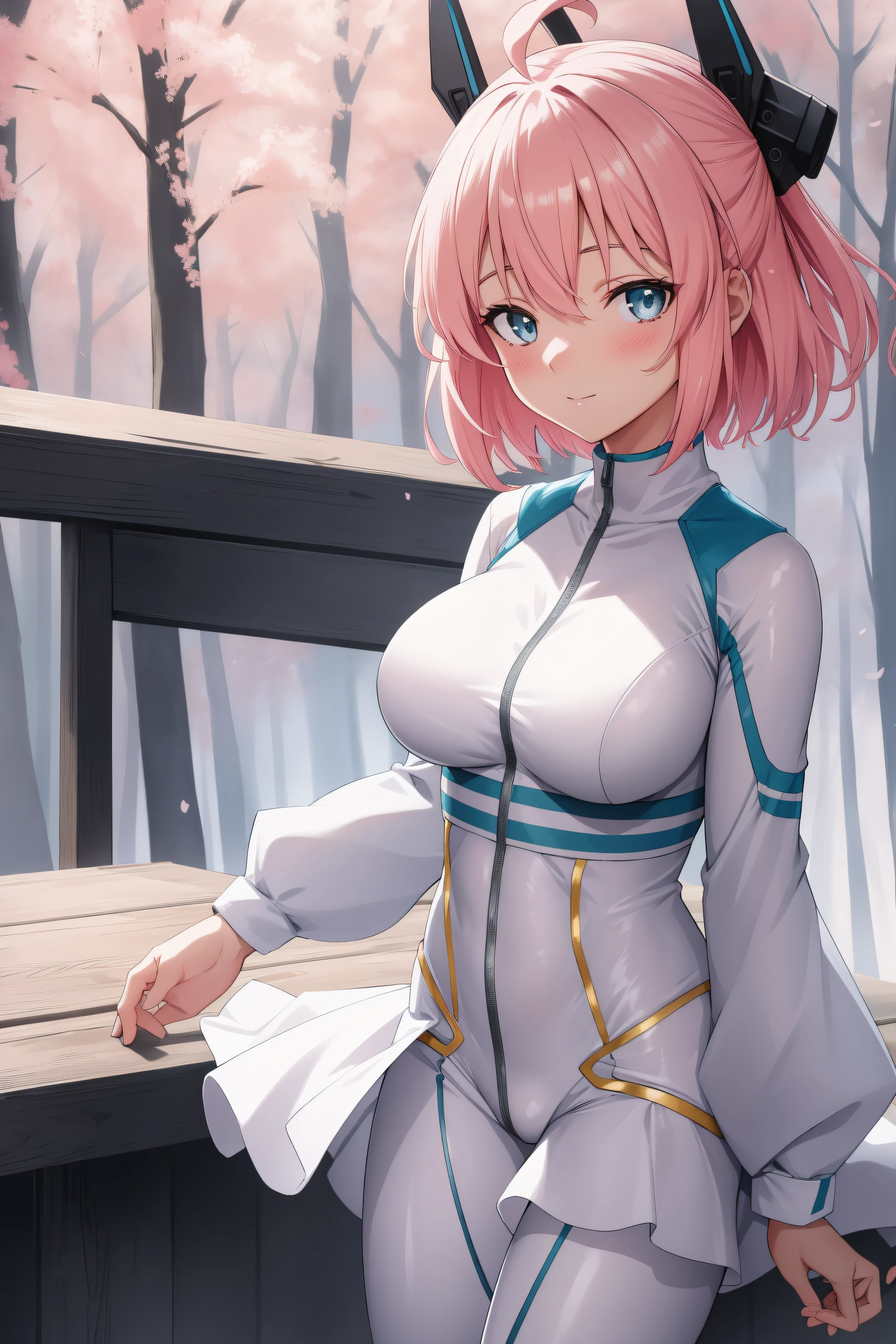 in a forest with fog and trees in the background and a light shining through her
bodysuit, headgear, plugsuit, white bodysuit,
okita souji, ahoge, pink hair, hair between eyes, (hair bow), (short hair:1.2), yellow eyes,
1 girl, 20yo,young female,Beautiful Finger,Beautiful long legs,Beautiful body,Beautiful Nose,Beautiful character design, perfect eyes, perfect face,
looking at viewer, (innocent_big_eyes:1.0),(expressionless:1.3),seductive anime girl.teasing smile,
NSFW,official art,extremely detailed CG unity 8k wallpaper, perfect lighting,Colorful, Bright_Front_face_Lighting,
(masterpiece:1.0),(best_quality:1.0), ultra high res,4K,ultra-detailed,
photography, 8K, HDR, highres, absurdres:1.2, Kodak portra 400, film grain, blurry background, bokeh:1.2, lens flare, (vibrant_color:1.2)
(Beautiful,medium_Breasts:1.4), (beautiful_face:1.5),(narrow_waist),(perfect hands, perfect anatomy),