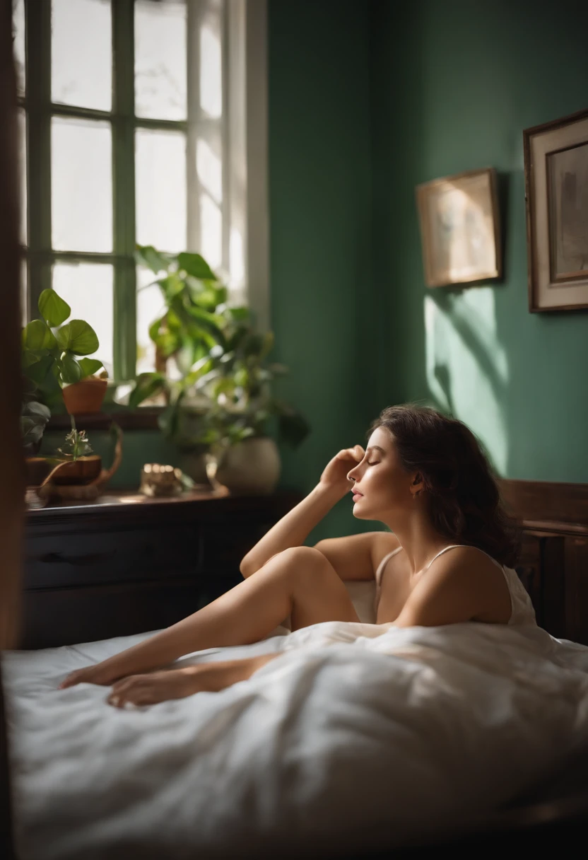 Short hear girl sleeping room, Small boobs show