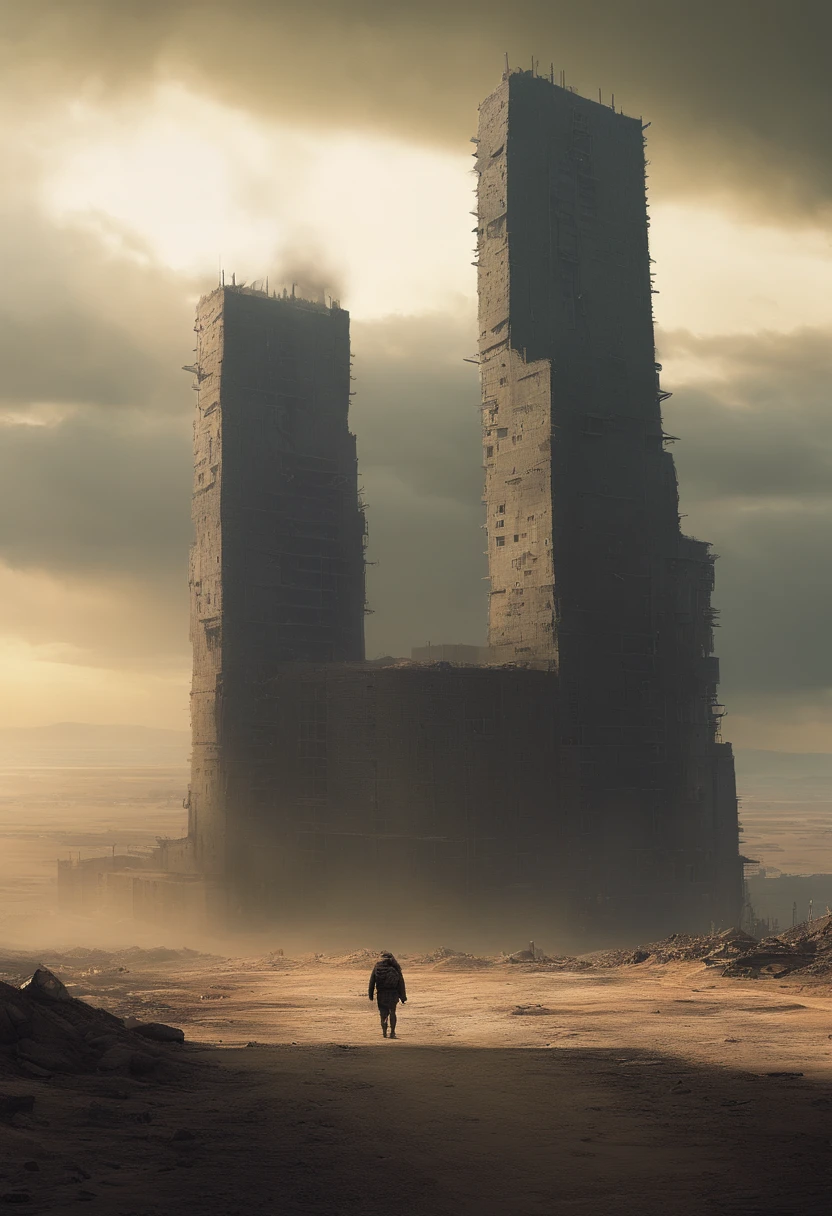 apocalyptic city,ruined buildings,postapocalyptic,Zdzislaw Beksiński,madmax: Fury Road,low key lighting