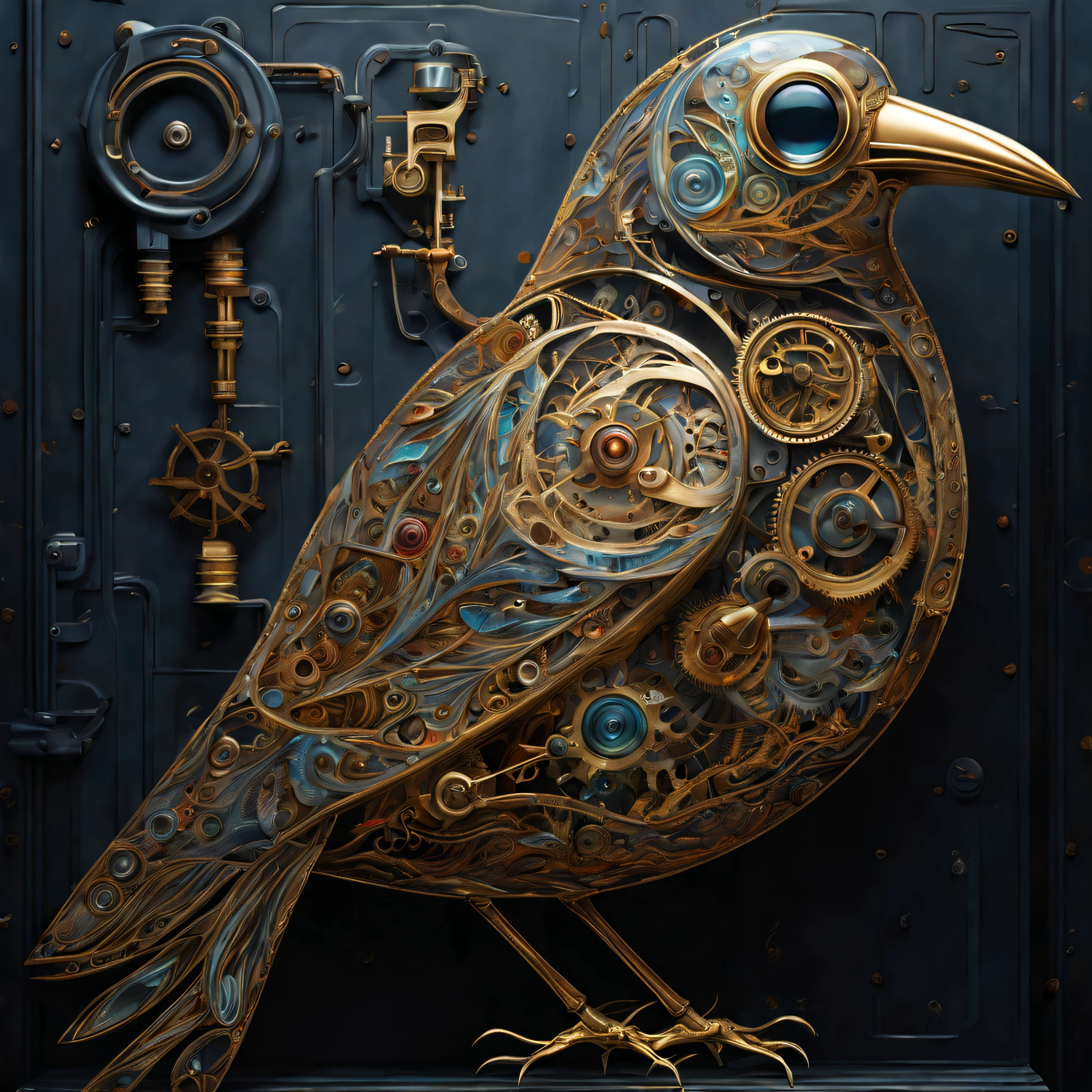 ((intricate insane detail oil paint of include mechanical bird illustration:1.3)), try to keep this pain inside, dignity, living, behind my own illusion, never break away, trapped in dim glow sky, try to keep my mouth so quiet, grace, overflows smoke, from the anger that is constantly inside, (highly quality:1.3), (extremely detailed texture:1.3), delicate touch, in the body digital code, translucent, enchanting quality, intricate insane details, extremely insane detail, divine possession craft, holography style, holographic rendering, high resolution,