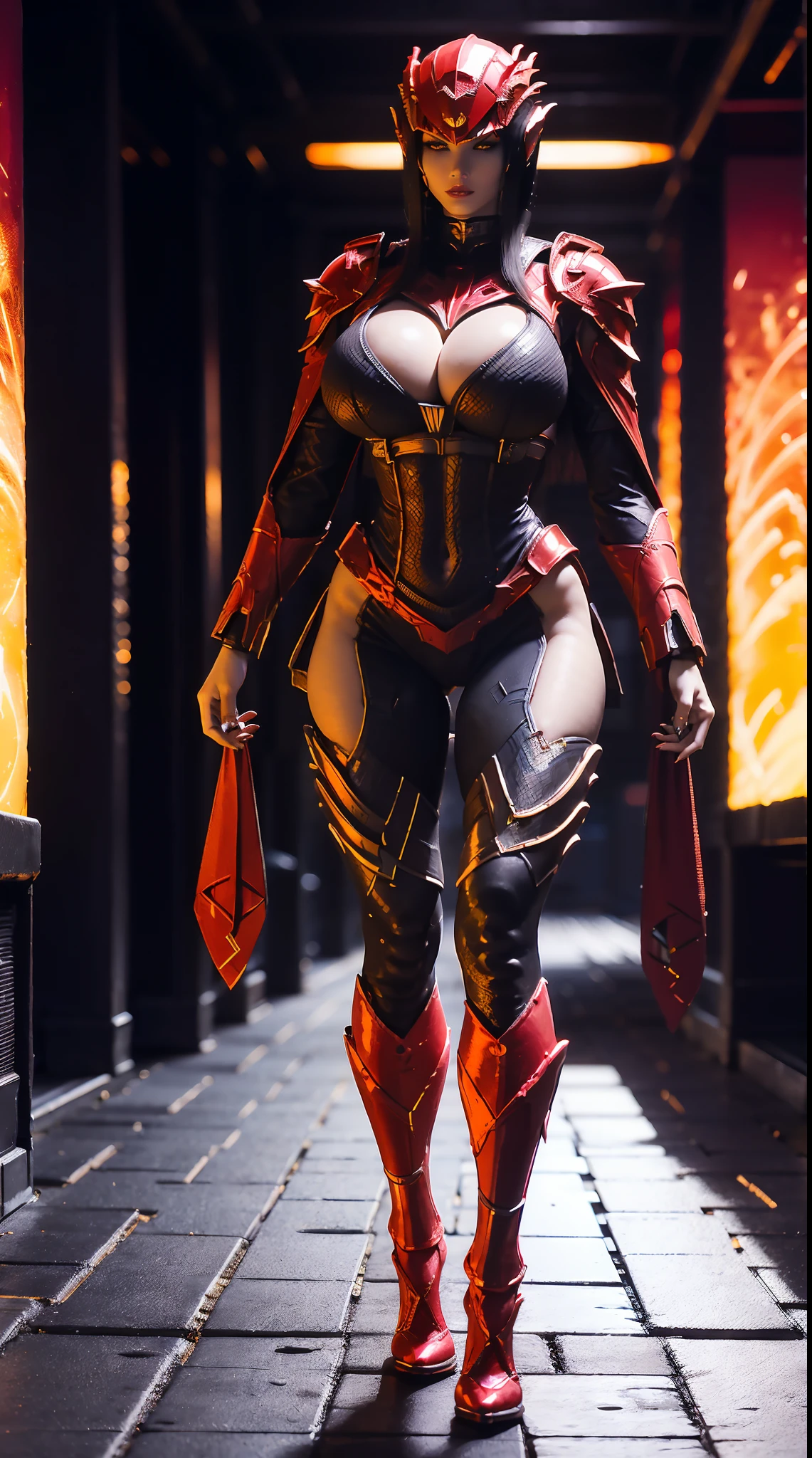 1GIRL, SOLO, (DRAGON HORN HELMET), (HUGE FAKE BOOBS:1.3), (BLACK, RED), (STARFIELD BACKGROUND), (FUTURISTIC PHOENIX MECHA BODYSUIT, ROYAL FEATHERS CLOAK, CLEAVAGE:1.2), (SKINTIGHT YOGA PANTS, HIGH HEELS:1.2), (PERFECT BODY, MUSCLE ABS, LONG LEGS, FULL BODY VIEW:1.5), (LOOKING AT VIEWER), (WALKING DOWN HALLWAY OF FUTURISTIC SPACE STATION:1.2), ULTRA HIGHT DEFINITION, 8K, 1080P.