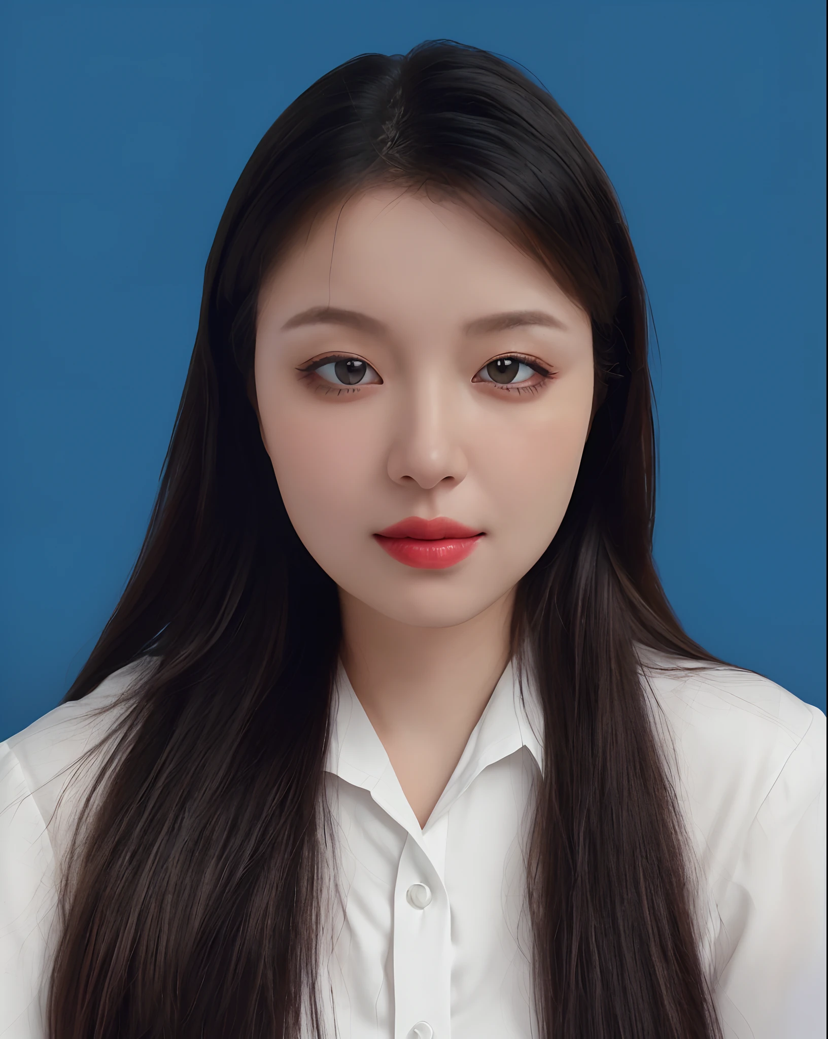 Professional portrait photography，White color blouse，Sit upright，Look ahead，interior photography