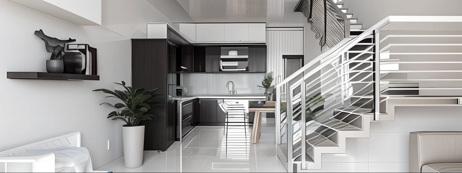 Modern livingroom interior, cloudy white floor tiles