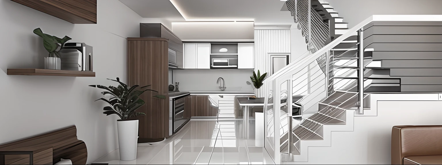 Modern livingroom interior, cloudy white floor tiles
