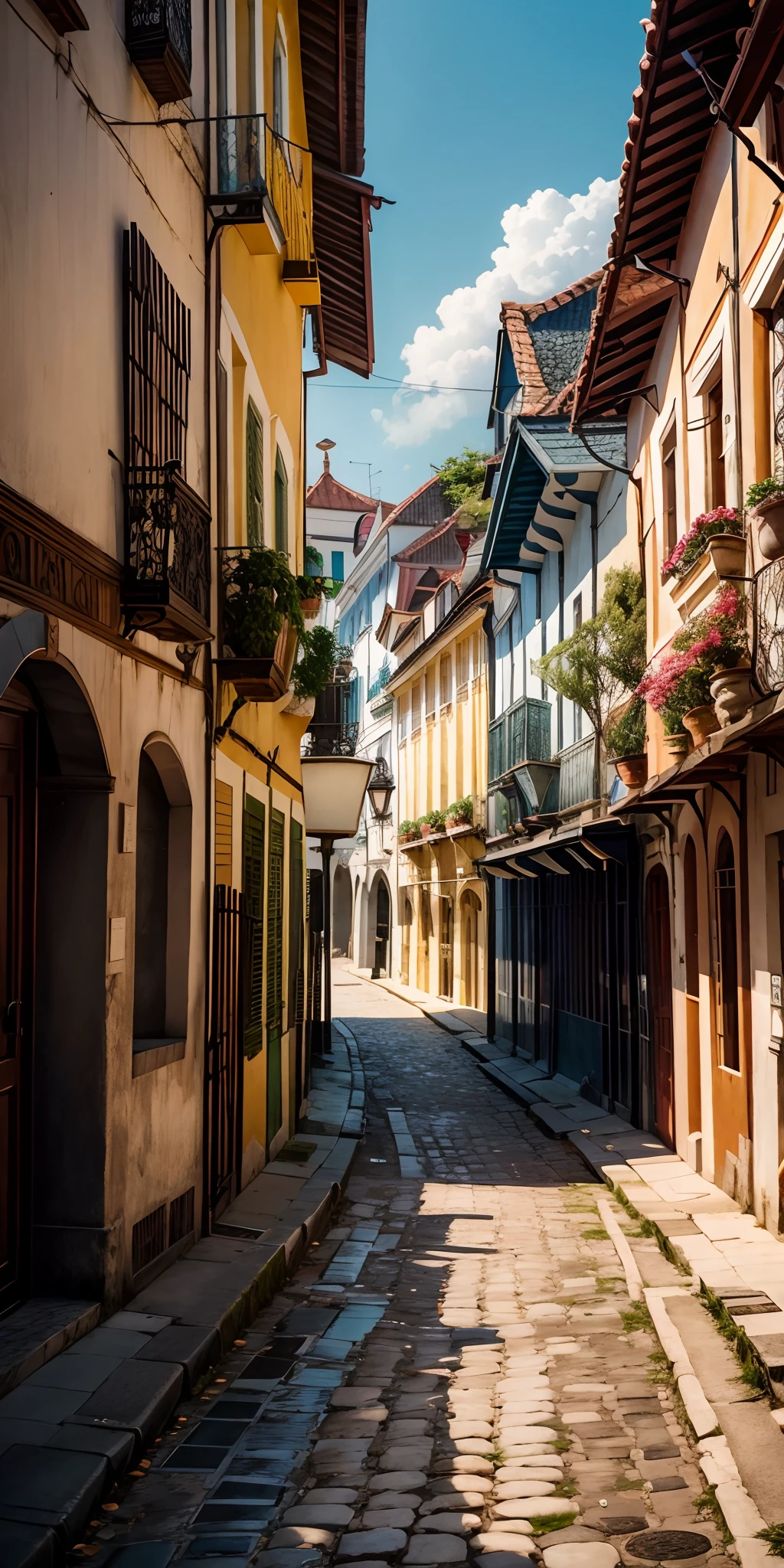 The prompt generated based on the given theme is: (best quality, highres), realistic representation of old city streets in Belem with a distant view, emphasizing the cobblestones.

Please note that the prompt should be formatted without any explanations or additional sentences.