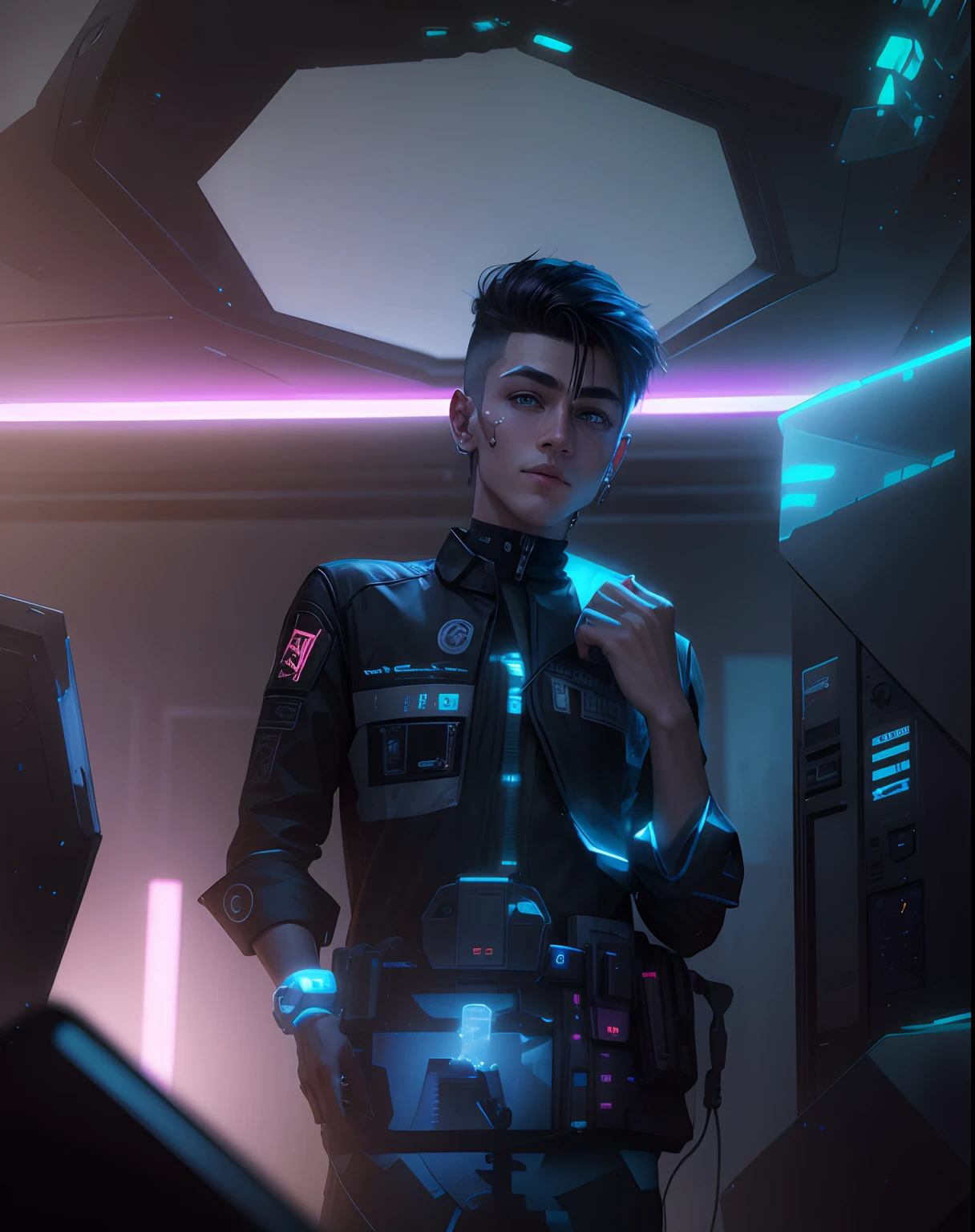 Cyberpunk, handsome cute boy,8K,realistic face,cute face