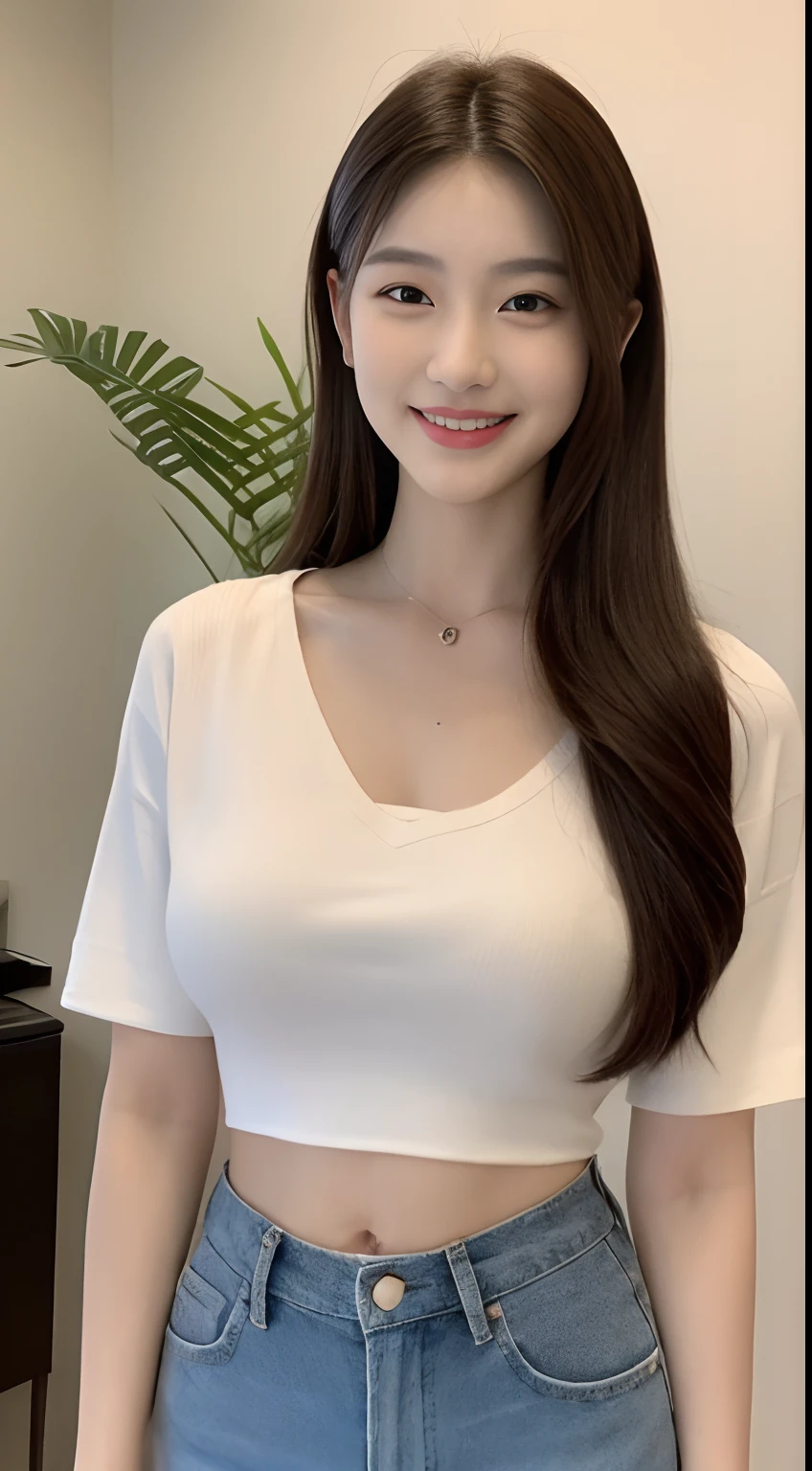 White tight shirt、White tight mini skirt、bed、smile、Short sleeve、high resolution、Korean idol face、double eyelid、White teeth
