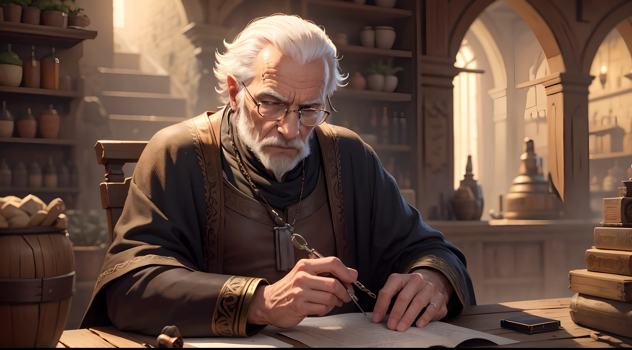 in thought away an already old man in high resolution 4k very rich merchant named Zenón