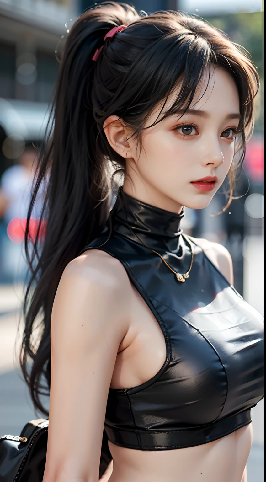 RAW, 1girl, colorful, (masterpiece, best quality), (ulzzang-6500-v1.1:0.4), (pureerosface_v1:1.1), cowboy shot, (detailed skin:1.3, detailed face:1.3),
dslr, realistic, waving, looking at viewer, sharp focus, delicate,
(korean beauty, korean mixed:1.2), (Glossy skin + Shiny skin:1.4), (sweaty:1.1),
(big breasts:1.2, thick thighs:1.1, narrow :1.1),
(black_hair, long hair, straight hair:1.3), (big_eyes, brown_eyes), red_eyeshadow, long_eyelashes, red lips, eyes_smile, stud earrings, (holographic iridescent metallic black latex swimsuit:1.4),
beach, day, (sunlight_on_front_face:1.3),
((((((17 age)))))),17 age,17 age,(((Blunt bangs, princess bangs))), (((Very heavy,very voluminous bangs:1.1))),(((Very long, Very heavy,Very voluminous side locks:1.1))),, hime-cut, Hairstyle with straight bangs, Round face with dull bangs, dull with long hair、Bangs are cut straight,