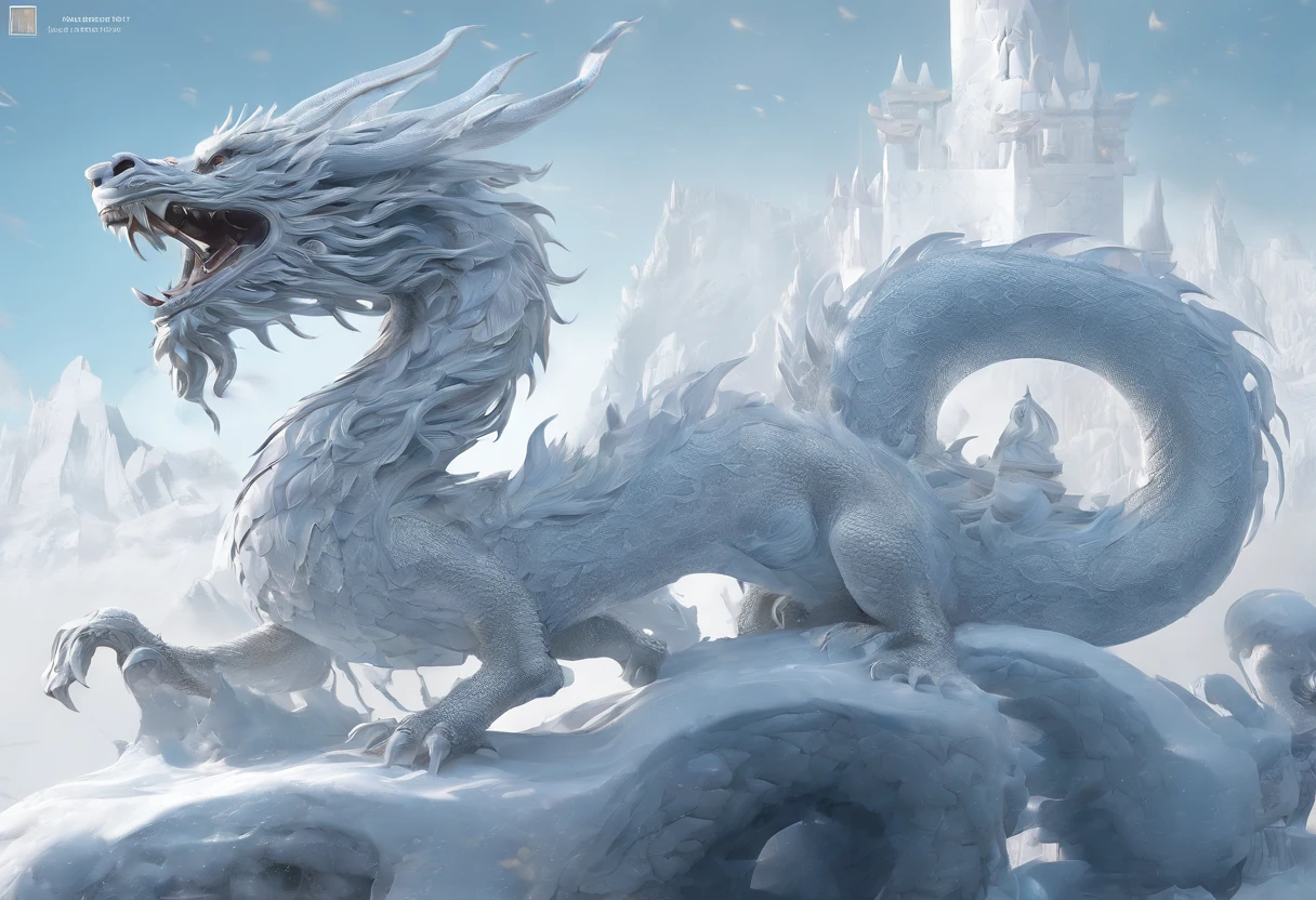 (ice - carving:1)、Anatomically correct、Circling Chinese dragon、full bodyesbian、Masterpiece ice sculpture Chinese dragon、number art、Interior light and shadow、simply white background、Heavy fog、Long wavy body、fanciful、Frost、chinese dragon concept art、high high quality、The is very detailed、tmasterpiece、Epic ice sculptures