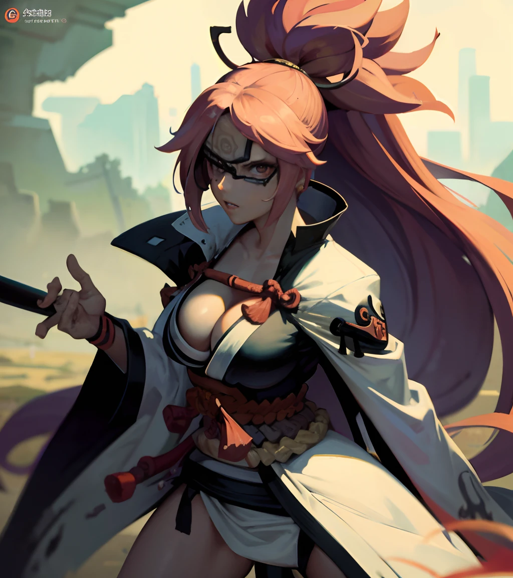 masterpiece, best quality, 1girl, baikenms, beautiful, fighting stance, samurai, sword,