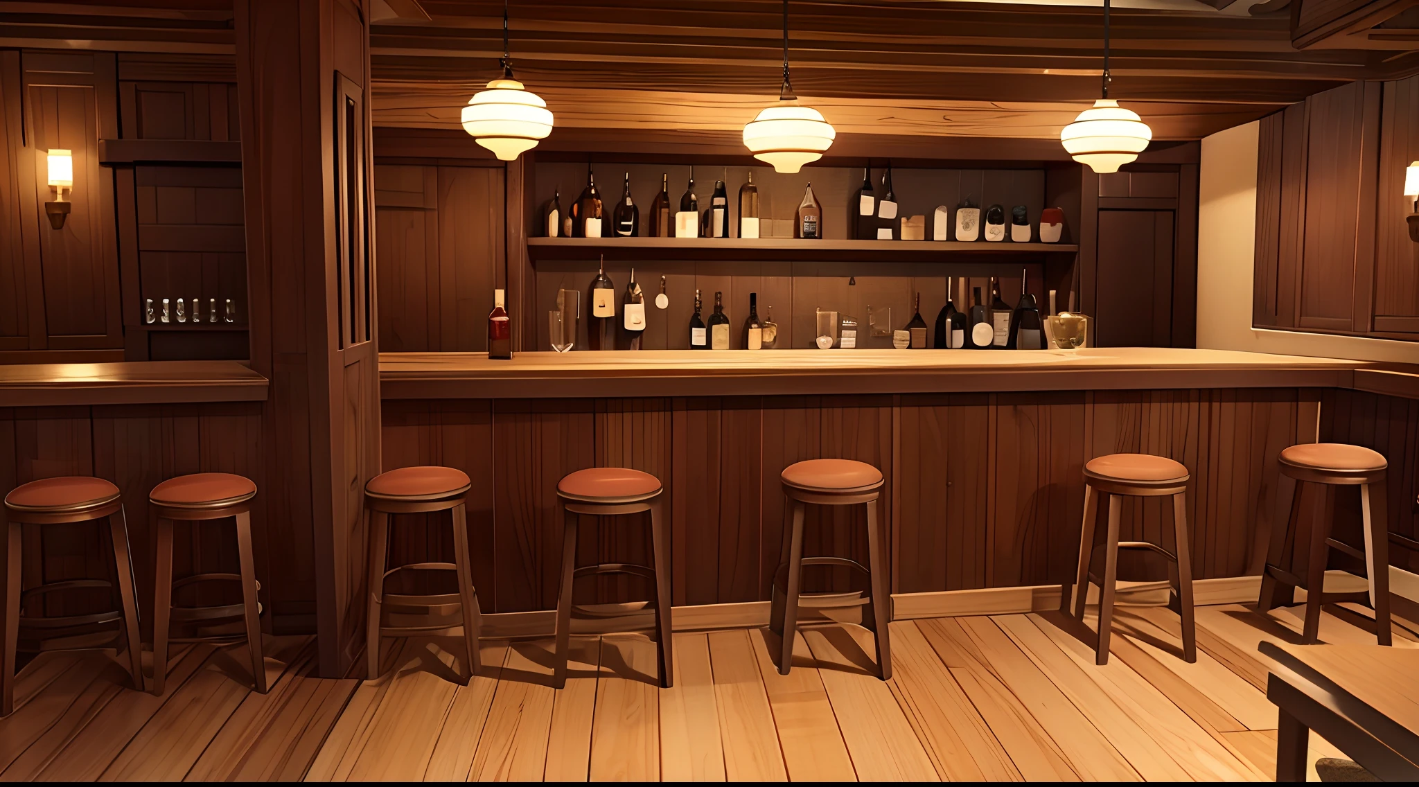 Help me make a heads-up view of the tavern interior, with a bar, exquisite graphics, cartoon style