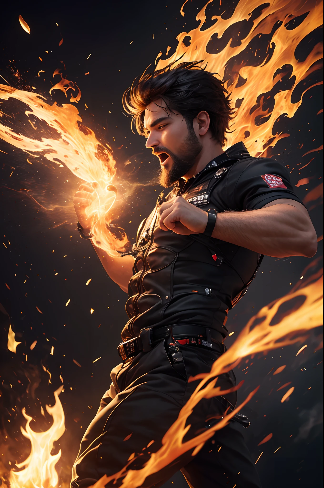 In this image, there's a roaring fire burning inside a man, an endless source of energy, vibrant with color and vitality. Within this portrayal, we witness a heart beating fiercely, pulsating with fervor, surrounded by a mesh of creative ideas and ceaseless aspirations. It's a depiction of an unstoppable force, an embodiment of passion that fuels the human spirit. The image captures the essence of boundless enthusiasm, creativity, and an unyielding desire for more, illustrating the infinite potential that resides within the human soul, highly detailed, ultra detail, studio shoot, cinematic angle, 85mm prime lens, day lighting, macro lens, iso 100, f/4, canon eos, canon 5d, --quality 100, --s 5000, --stylise 1250, --ar 2:3, --iw 10000