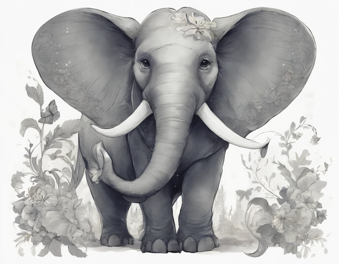 dibujo en blanco y negro, elefante