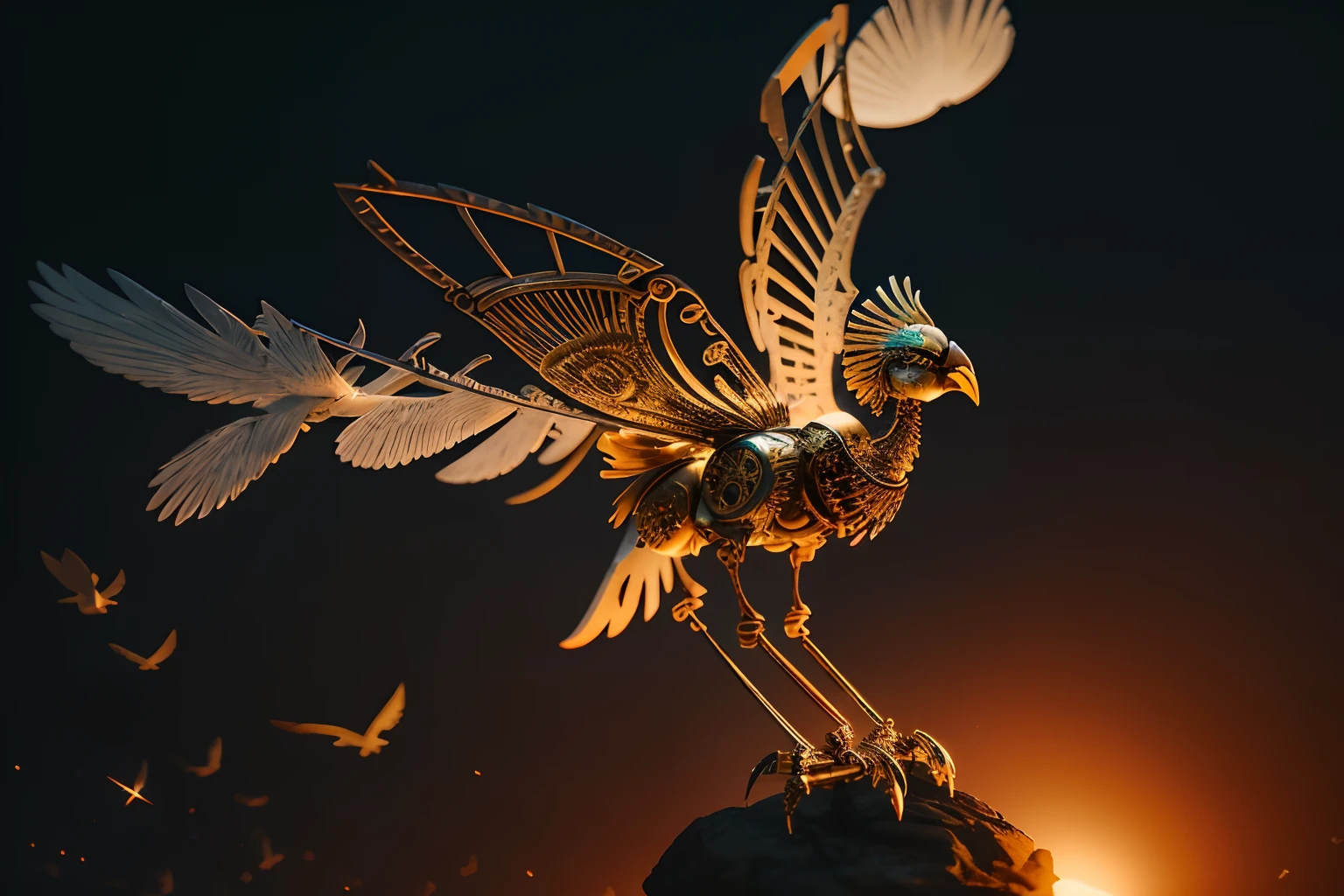 best quality, ultra-detailed,
an extremely delicate and beautiful,
Mechanical bird, metal structure, metal skeleton, firebird,
depth of field, --auto
