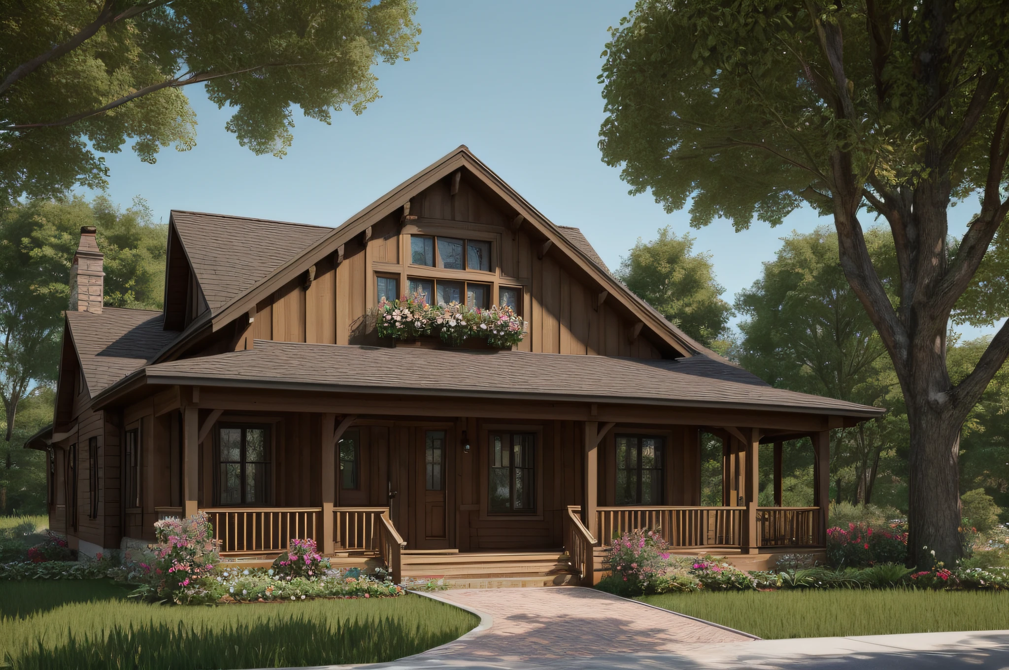 there is a house with a lot of windows and a lot of flowers, cottage in the forest, cottagecore, natural realistic render, beautifully detailed render, cottage in the woods, a photorealistic rendering, very detailed render, photorealistic style, house in forest, rendered in lumion pro, realistic fantasy render, realistic render, rendered in vray