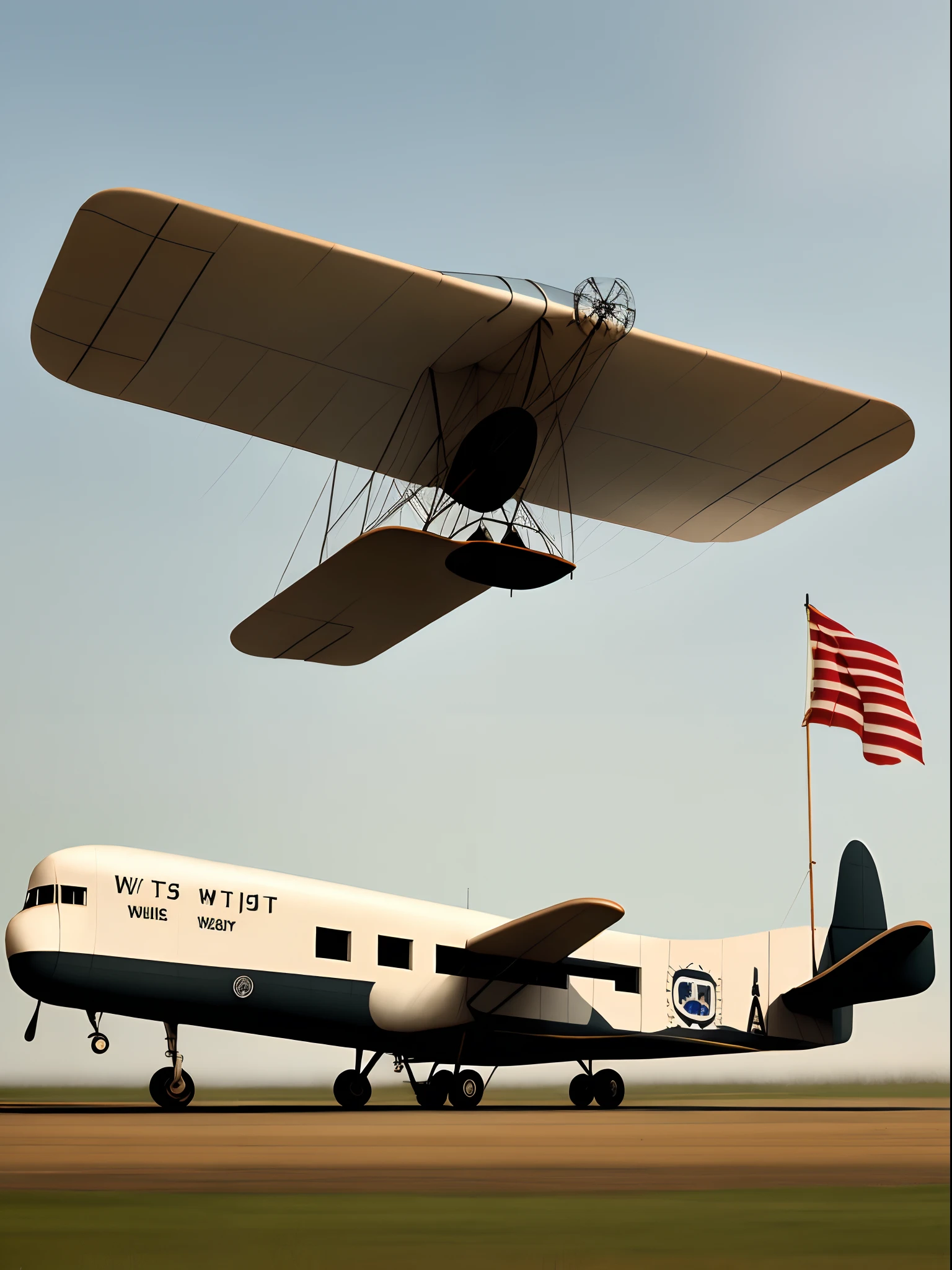 Wright brothers' plane pulls the flag