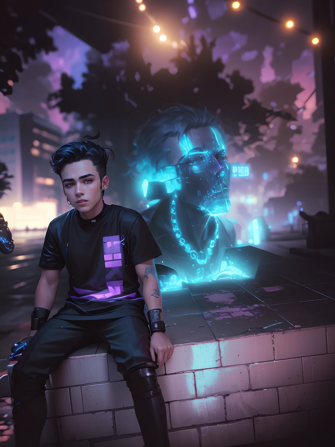 Change background cyberpunk handsome boy, reallstic face, 8k, ultra realistic,