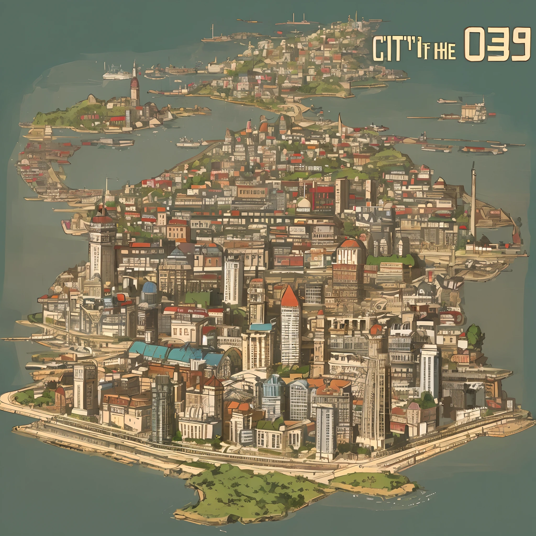 City in the style of the years 1939
