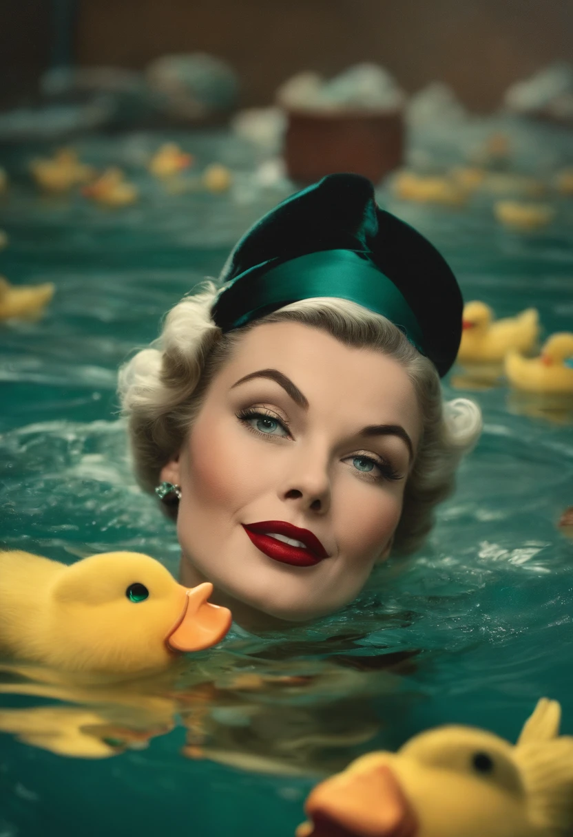 A 1950s pinup swimming in Scrooge McDucks money
