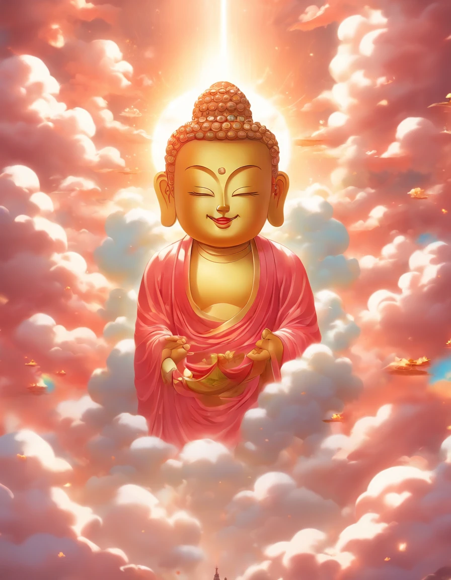 ((masutepiece)),(Best Quality)),china style,In the sky, The clouds form a huge transparent and shining white jade Maitreya Buddha image,Thick clouds,sun shining,Pilgrims on the road,Hyper-realistic,Ultra photo realsisim,Pink,8K,High Definition,high quarity,Works of masters,super-fine,the lone buddha and the clouds