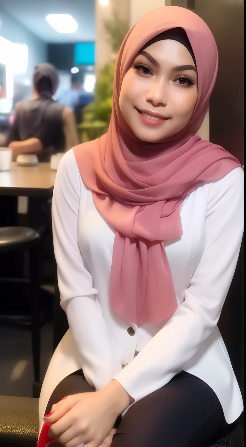 masterpiece, best quality, ultra-detailed, illustration, indonesian, 1adult girl, hijab, horny face,, medium round breast, forward chest, fatty stomach, looking at viewer, best quality, (closed mouth, sad smile), beautiful detailed, (naked),(bed room), full body view, erotic pose