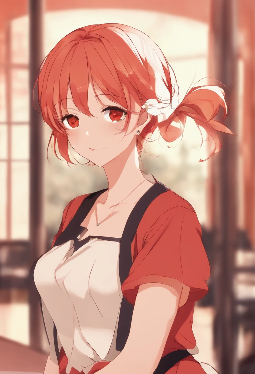 (Red background:1.4),(Silhouette of a Yui Yuigahama from the anime "Oregairu", Leisure eyes, Yui has fair skin, short hair, orange hair, a hair bun on only one side of her head, and peach-reddish eye. The center of the eye is white)，(Illustration style:1.2，paper art:1.2,),( reasonable design, Clear lines, High sharpness, Best quality, Very detailed, Masterpiece, movie light effect, 4K )