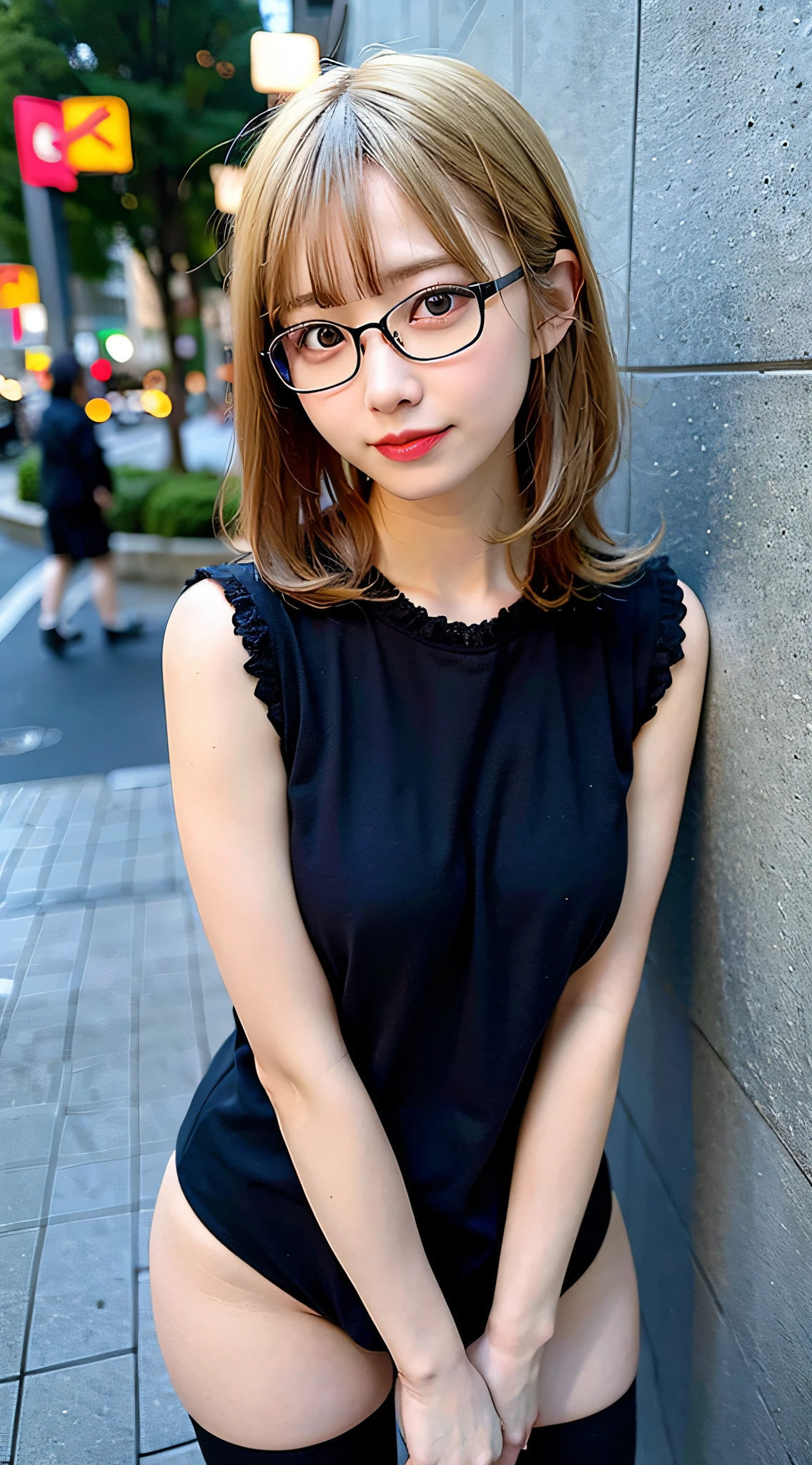 (8K, Raw photo:1.2), Detailed face and eyes,Best Quality, 超A high resolution, Highly detailed ,intricate detailes ,masutepiece ,Cute Girl , Soft cinematic light, Hyper-detailing,Sharp Focus, High quality, Blonde hair, bob cuts, tits out, a miniskirt, eye glasses, NSFW, read a book