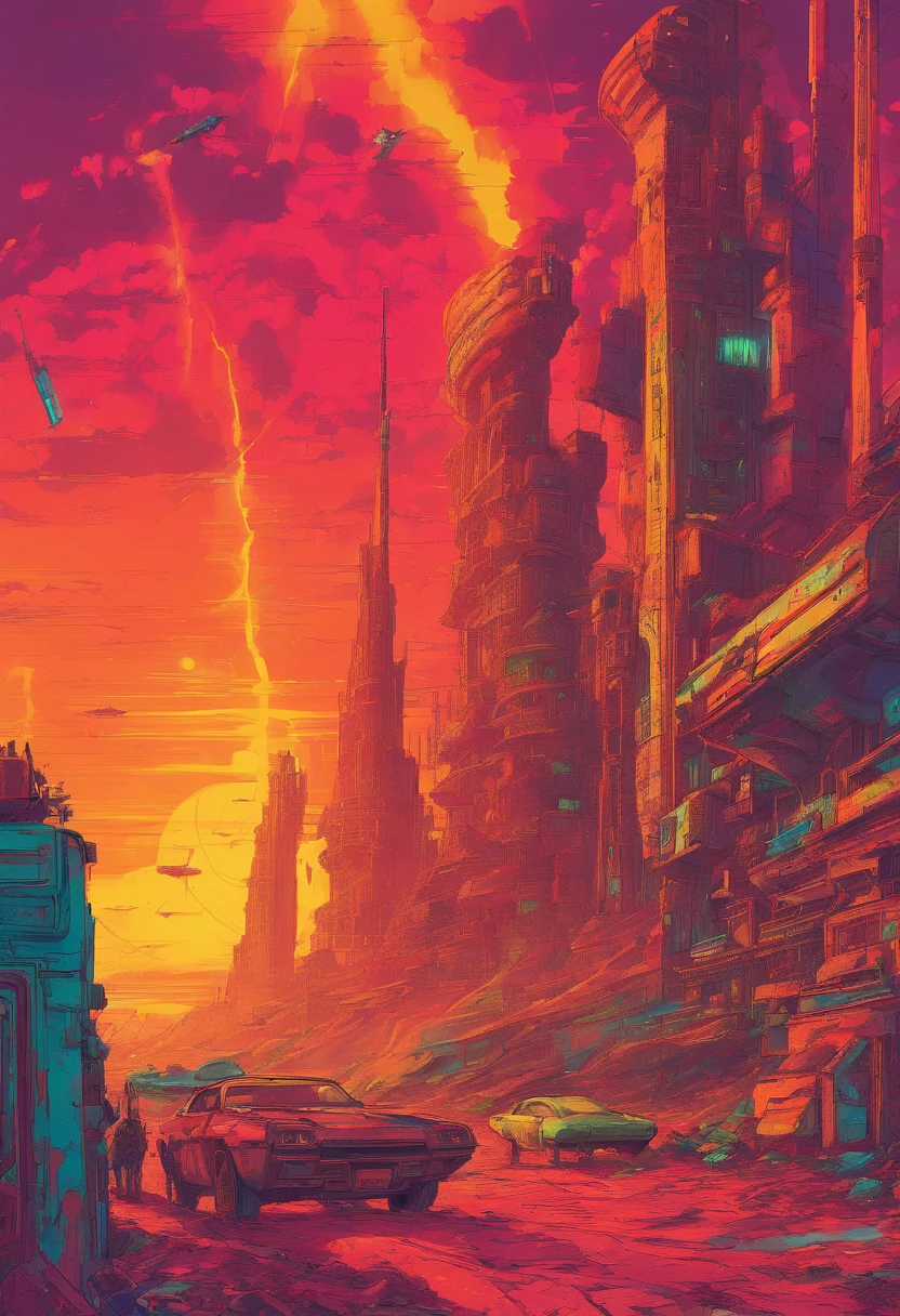 apocalyptic city,ruined buildings,postapocalyptic,Zdzislaw Beksiński,madmax: Fury Road,low key lighting,tmasterpiece,Detailed details,k hd,Tyndall effect