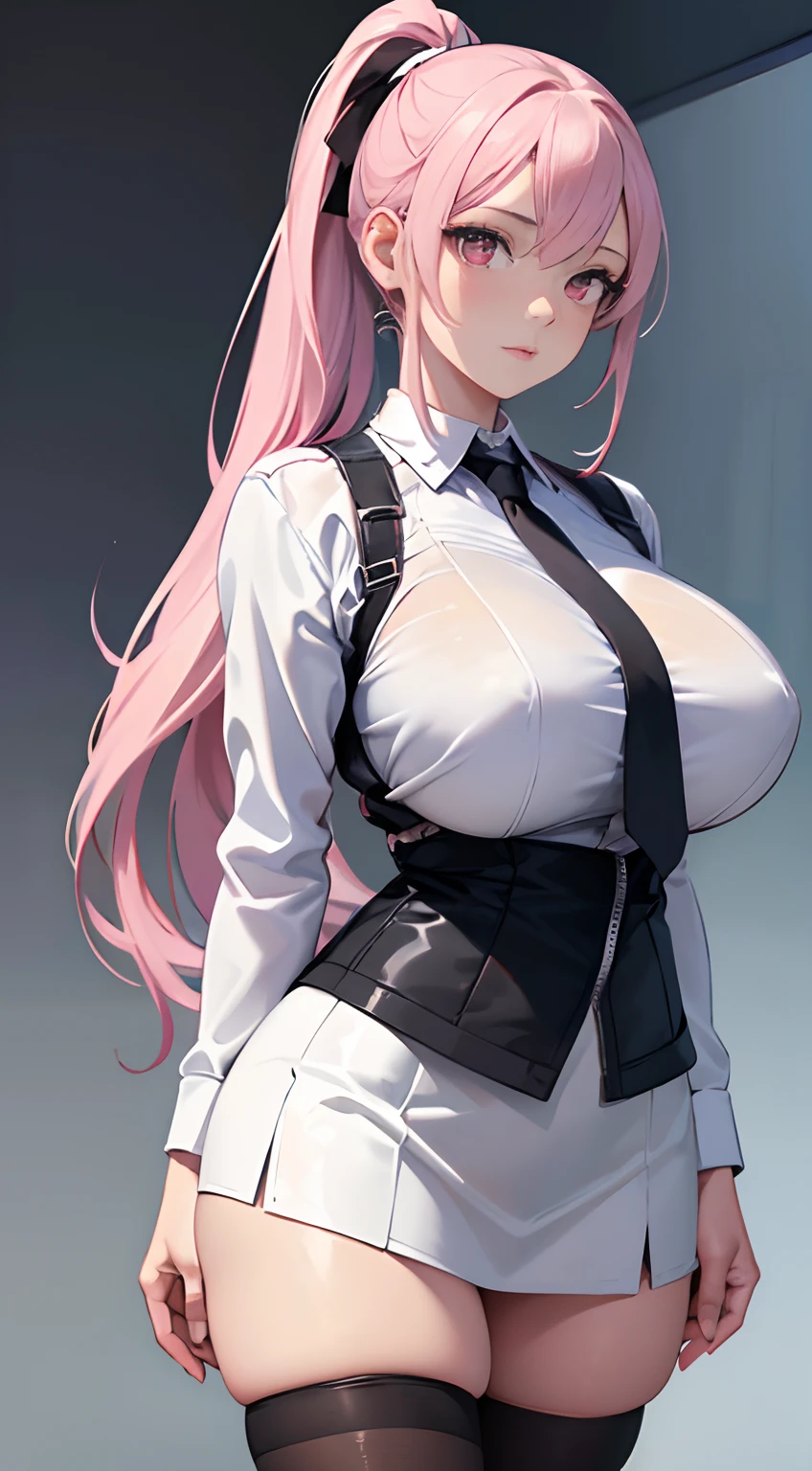 (Best quality,4K,8K,A high resolution,Masterpiece:1.2),Ultra-detailed,(Realistic,Photorealistic,photo-realistic:1.37),hdr,hyper HD,Studio lighting,Ultra-fine painting,Sharp focus,Physically-based rendering,Extreme detail description,professional,,Horror,anime big breast,Sci-fi,Photography,Concept artist,Five fingers,huge tit,Buttock augmentation,A 25-year-old woman,Female teacher,Fitness model,Pink ponytail,Pink eyes, The whites of the eyes and pupils are clearly colored,Height 175cm, Fair skin,A shy and nervous expression,White shirt, Black hip skirt, Translucent stockings,full bodyesbian,((white backgrounid)),Cospaly Promotion,All roles,Shot with Canon 5D MK4,Cospali photo.