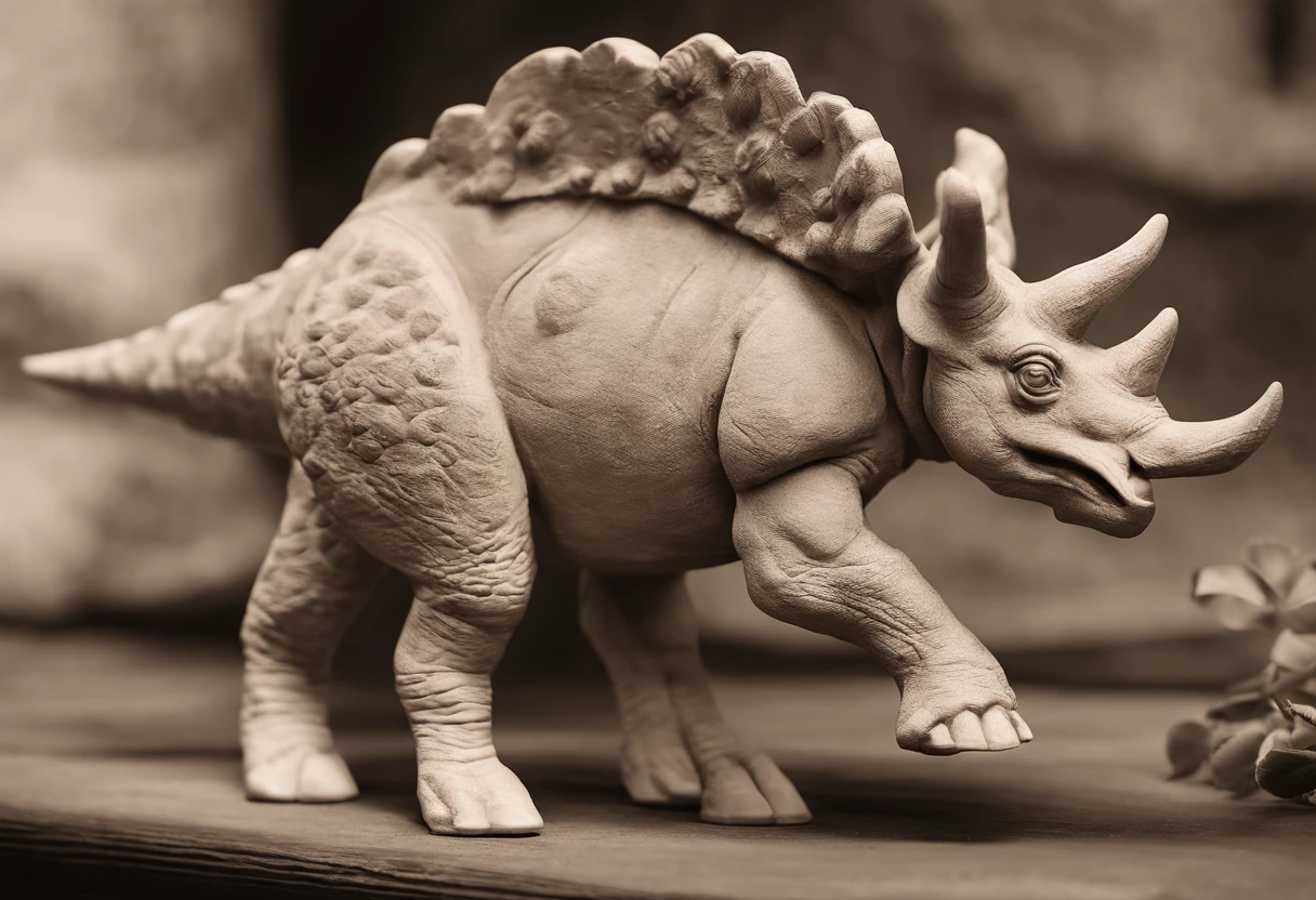 Triceratops depicted in an 1800 vintage sepia photograph.