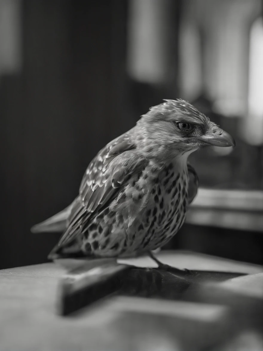 Step into the realm of surveillance with this intriguing photograph featuring a bird-shaped:2 monitor. Its eyes, cleverly disguised as lenses, serve as the obvious focal points capturing every detail in its surroundings. The composition utilizes a combination of close-up and wide-angle shots, emphasizing the monitor's bird-like appearance and its role as a watchful eye. Renowned surveillance photographer Trevor Paglen skillfully captures the intersection of technology and surveillance in this thought-provoking image