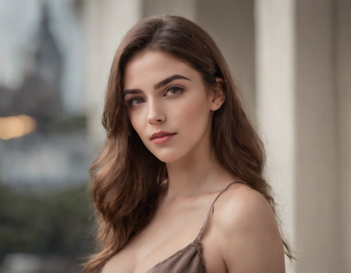 Photo of a 20-year-old ((Chica europea)), .RAW, beautiful woman, labios de fresa entreabiertos, Hoyuelos, mirada anhelante, (extra long wavy brown hair), ((Cara detallada)), ((Detailed facial features)), (Piel finamente detallada), Pale skin, (Escote profundo detallado vestido transparente profundo con escote en V),(hermoso pecho), ((tacones altos)), (Pose arrodillada en la calle),((Entorno de mega ciudad cyberpunk)), (cold colors), humid, humid, Reflexiones, (Obra maestra) (perfect ratio)(foto realista)(La mejor calidad) (Detallado) fotografiado con una EOS R5 de Canon, Lente de 50 mm, f/1,8, HDR, (8k) (papel tapiz) (cinematic lighting) (Dramatic lighting) (foco nítido) (intrincado),((Looking at camera)),(Disparo de vaquero), SENTADA EN SOLO BIKINI DIMINUTO(1,2), cuerpo entero.