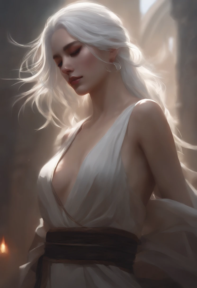 a close up of a naked woman with white hair and a white mask, beautiful character painting, guweiz, artwork in the style of guweiz, white haired deity, by Yang J, epic exquisite character art, stunning character art, by Fan Qi, by Wuzhun Shifan, guweiz on pixiv artstation