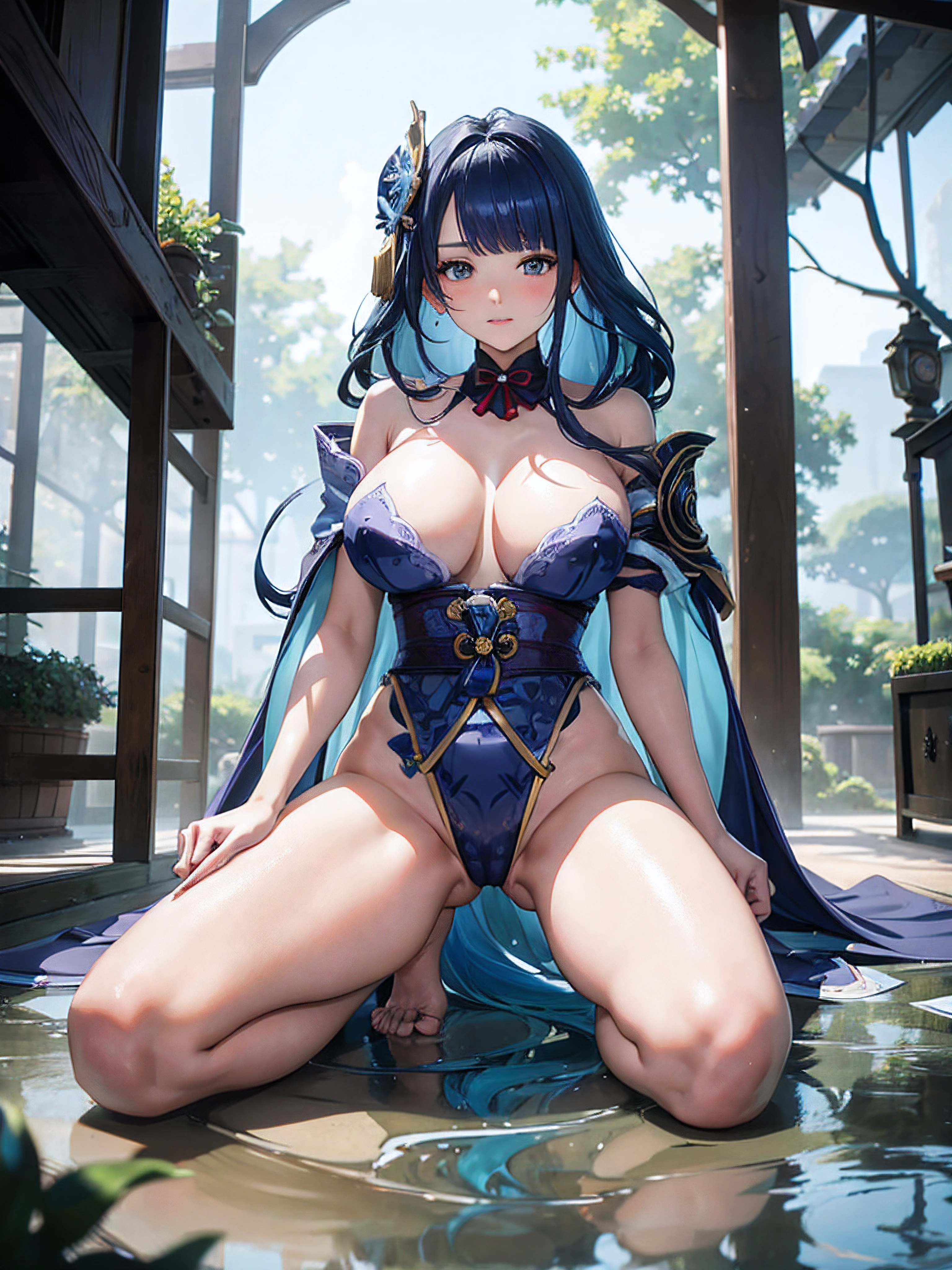 (Enrich the picture,Masterpiece level quality)Beautiful 8K CG artwork,Goddess-like posture,Kneeling exercise,Slim and soft,Translucent skin,Aqua blue hair、The beauty of extra-long hair, Super Long Straight Hair,The skin is fair and juicy,Big JK Uniform,Perspective Part 1.2x enhanced silhouette effect,Exquisite transparent blues pattern in pajamas,The details are intricate and exquisite,The background is slightly blurred,Charming and lustful leg seduction,Drool,Extra-large big breasts,Blush,Japan goddess,Perfect body slim curves,