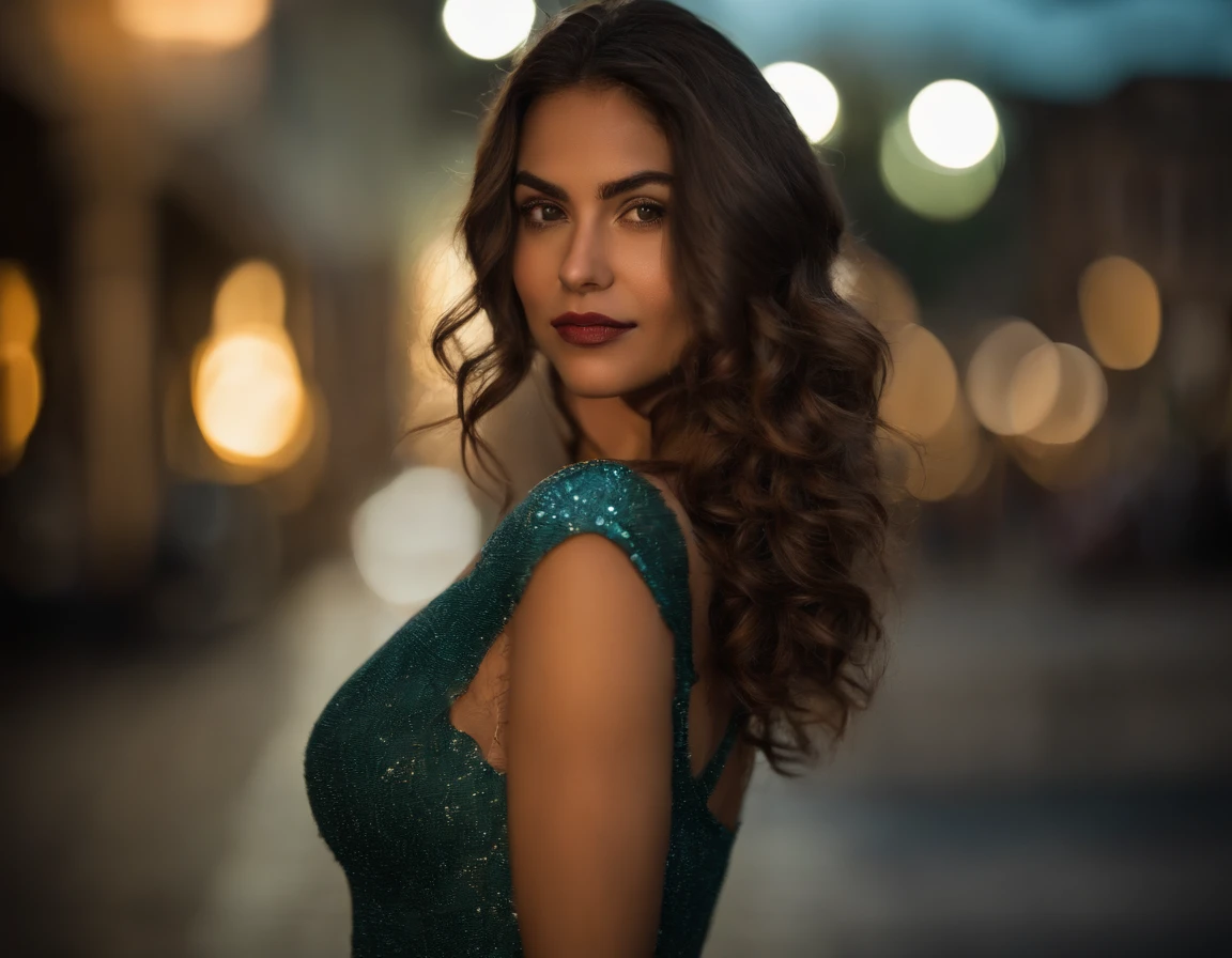 Photo of a 21-year-old ((Chica COLOMBIANA)), .RAW, beautiful woman, labios de fresa entreabiertos, Hoyuelos, mirada anhelante, (extra long wavy brown hair), ((Cara detallada)), ((Detailed facial features)), (Piel finamente detallada), Pale skin, (Escote profundo detallado vestido transparente profundo con escote en V),(hermoso pecho), ((tacones altos)), (Pose arrodillada en la calle),((Entorno de mega ciudad cyberpunk)), (cold colors), humid, humid, Reflexiones, (Obra maestra) (perfect ratio)(foto realista)(La mejor calidad) (Detallado) fotografiado con una EOS R5 de Canon, Lente de 50 mm, f/1,8, HDR, (8k) (papel tapiz) (cinematic lighting) (Dramatic lighting) (foco nítido) (intrincado),((Looking at camera)),(Disparo de vaquero), SENTADA EN SOLO BIKINI DIMINUTO(1,2), cuerpo entero.