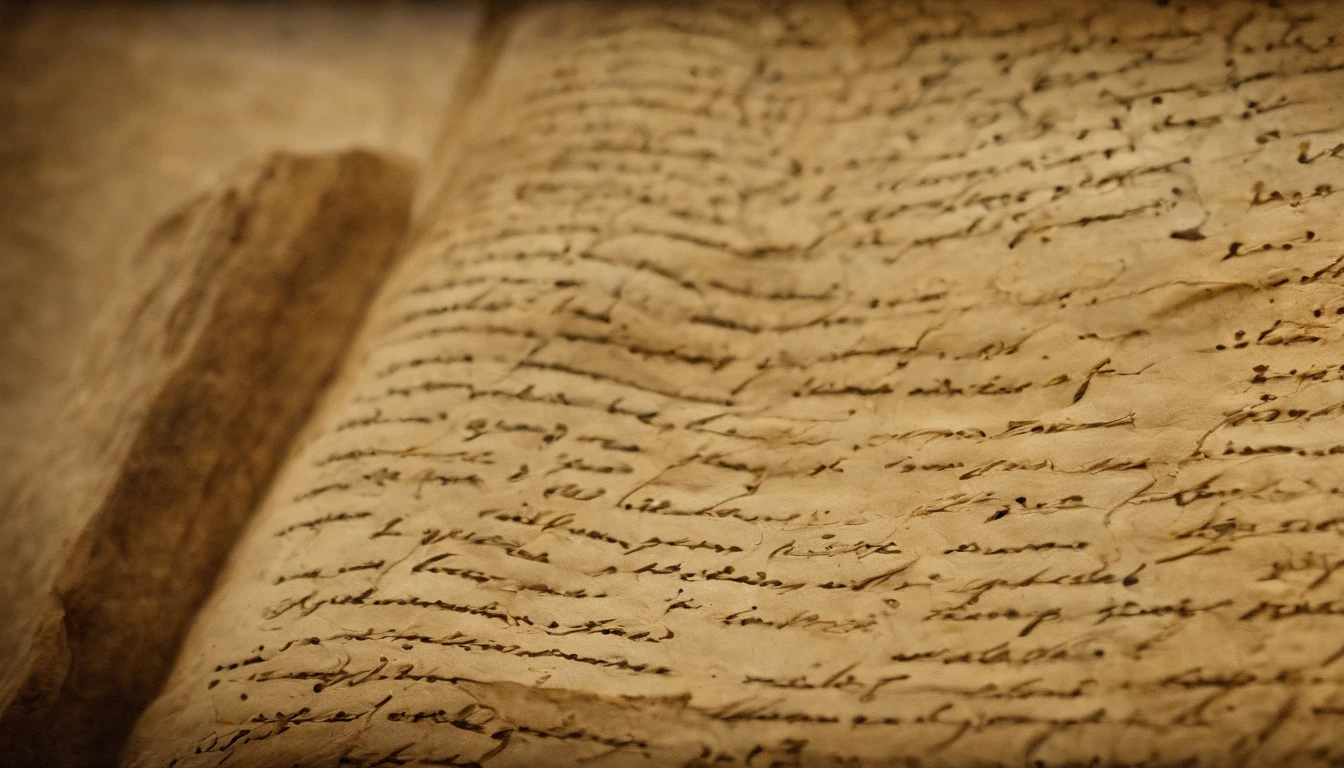 Manuscripts of Ancient Israel, Hebrew, papyrus,Weathered parchment,Old gowns,,History reference,High-quality artwork and details,Realistic portrait style,Subtle color palette,vibrant background,natural textures,Deep Shadows,Subtle highlights,Historical accuracy,meticulous attention to detail,Emotional depth and intensity,Authentic Representation,Thought-provoking,Spiritual atmosphere,A Sense of Ancient Wisdom,Profound impact