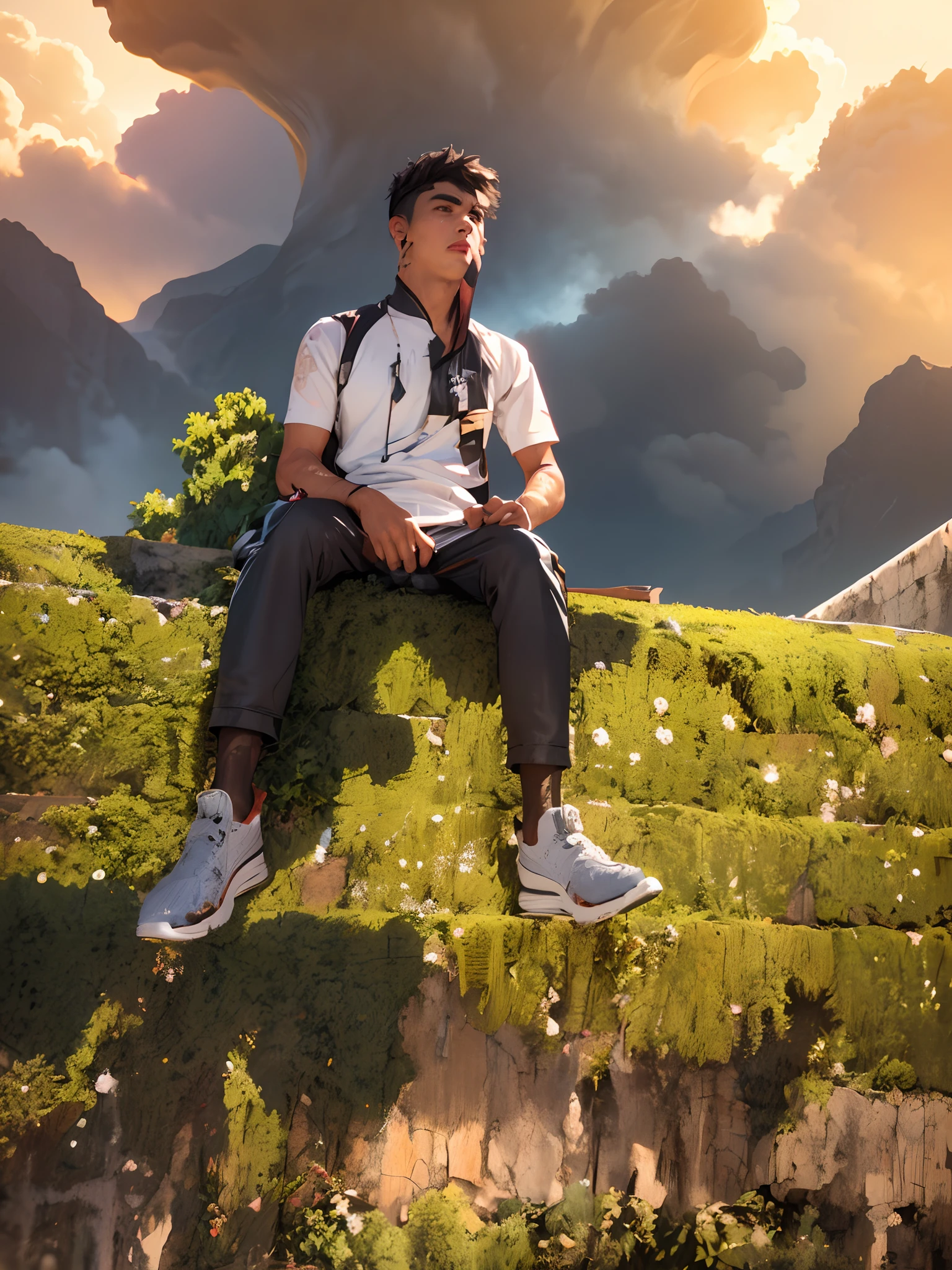 Lighting sky,handsome boy,realistic face