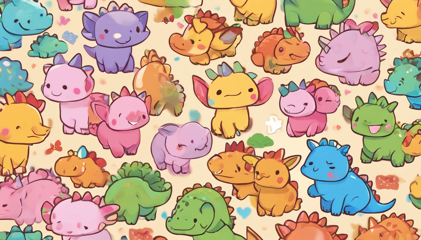 Triceratops with cute illustrations. Being in a herd