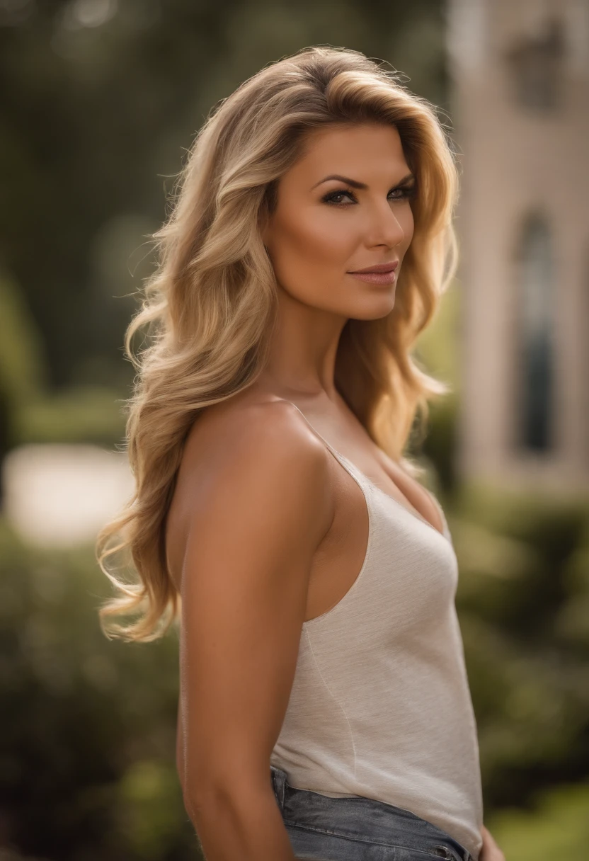 ((Vista de cuerpo completo)), sin ropa, desnudo, Perfect 40-year-old woman, They are smiling, cabello rubio, maquillaje, ((ojos seductores)), Visor de cara, mirando al espectador, (hamaca, Soft lighting, refinado, piel altamente detallada, La mejor calidad:1.3)