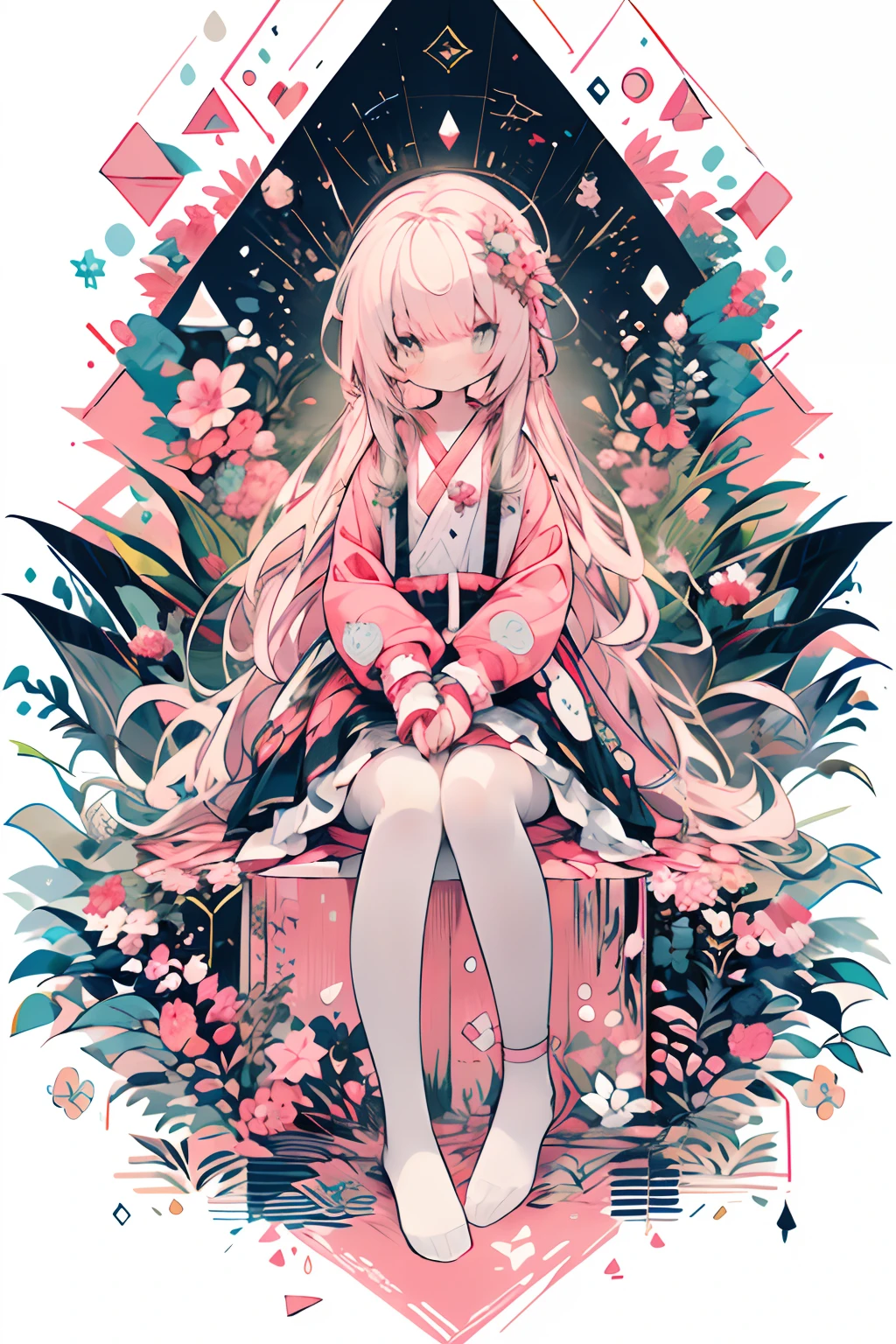 (Background white:1.4),(Nature illustration:1.0,paper art:0.7, Quilted Paper Art:1.0),(Clear lines, High Sharpness,Best Quality, Very detailed, masutepiece, Movie Light Effects, 4K )(Particles of light:1.0)(Chiquita、tiny girl、Rori:1.0)Background with、long、kindly smile、Pink ribbon on clothes、lolita dress、Sit on the floor、Kamimei、girl with、lightsmile、Pink Theme、Gentle system、Gentle girl、Thick、Fluffy clothes、lots of ruffles、Transparent functionality、full body Esbian、lots of ribbons、Cute smile、Detailed picture、high-level image quality、looking at the viewers、Bruise Girl、kawaii girl